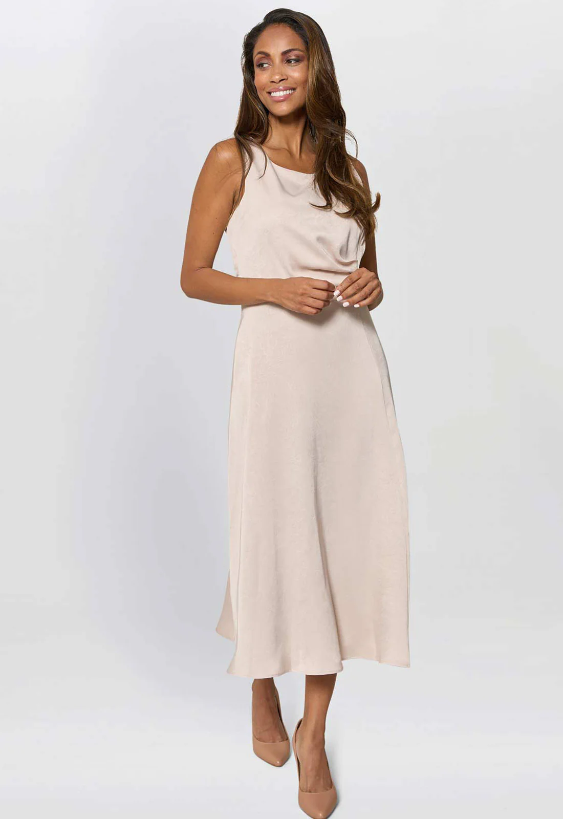 Gina Bacconi Cream Sandy Sleeveless Midi Dress - Image 6