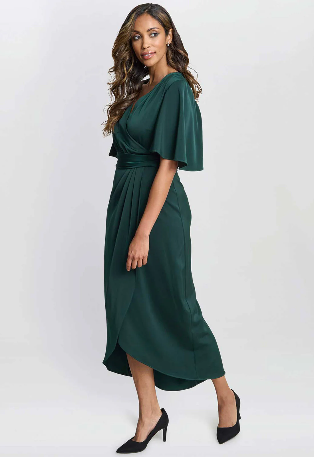 Gina Bacconi Dark Green Misha V Neck Midi Dress - Image 5