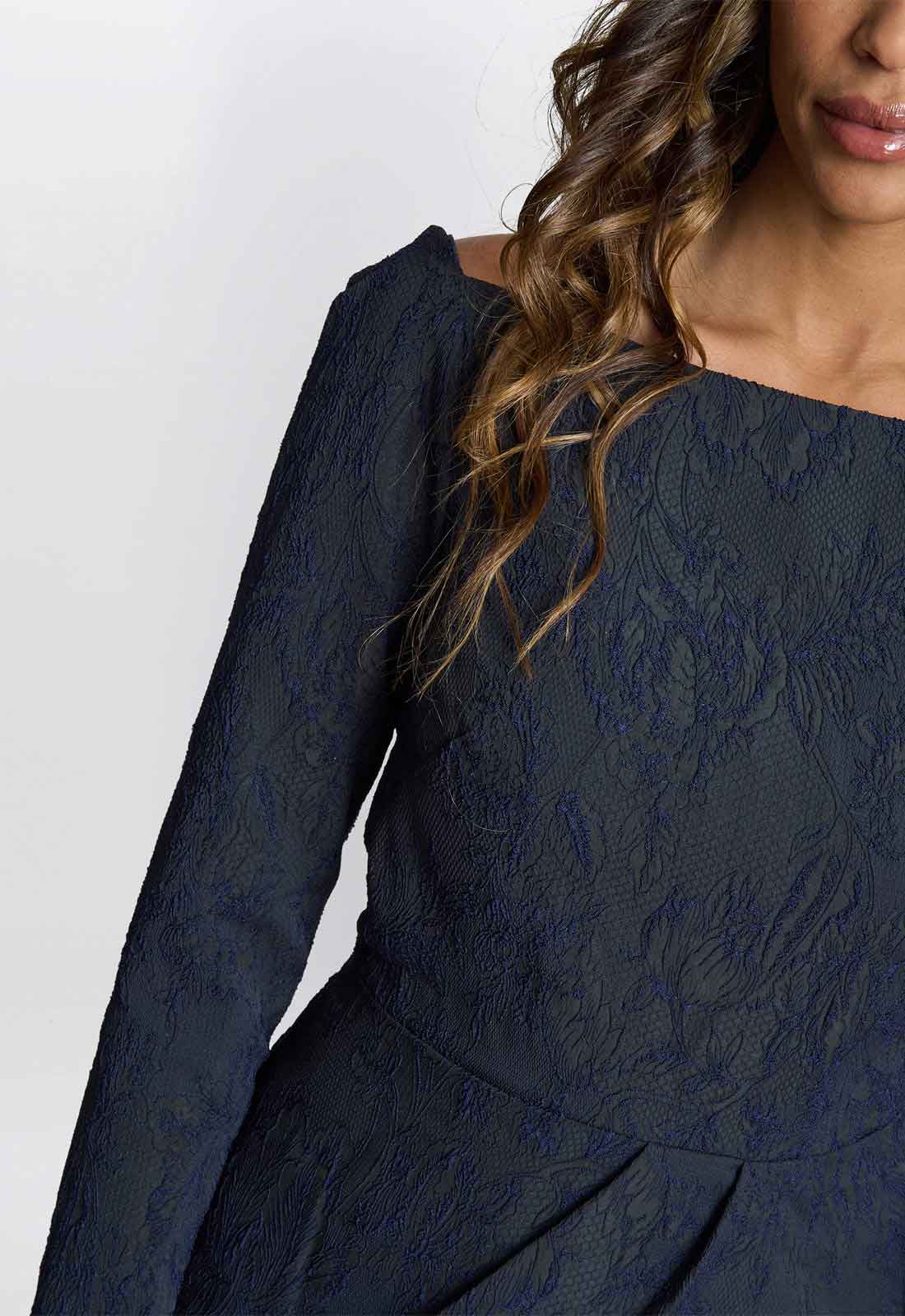 Gina Bacconi Dark Navy Amira Stretch Jacquard Maxi Dress - Image 3