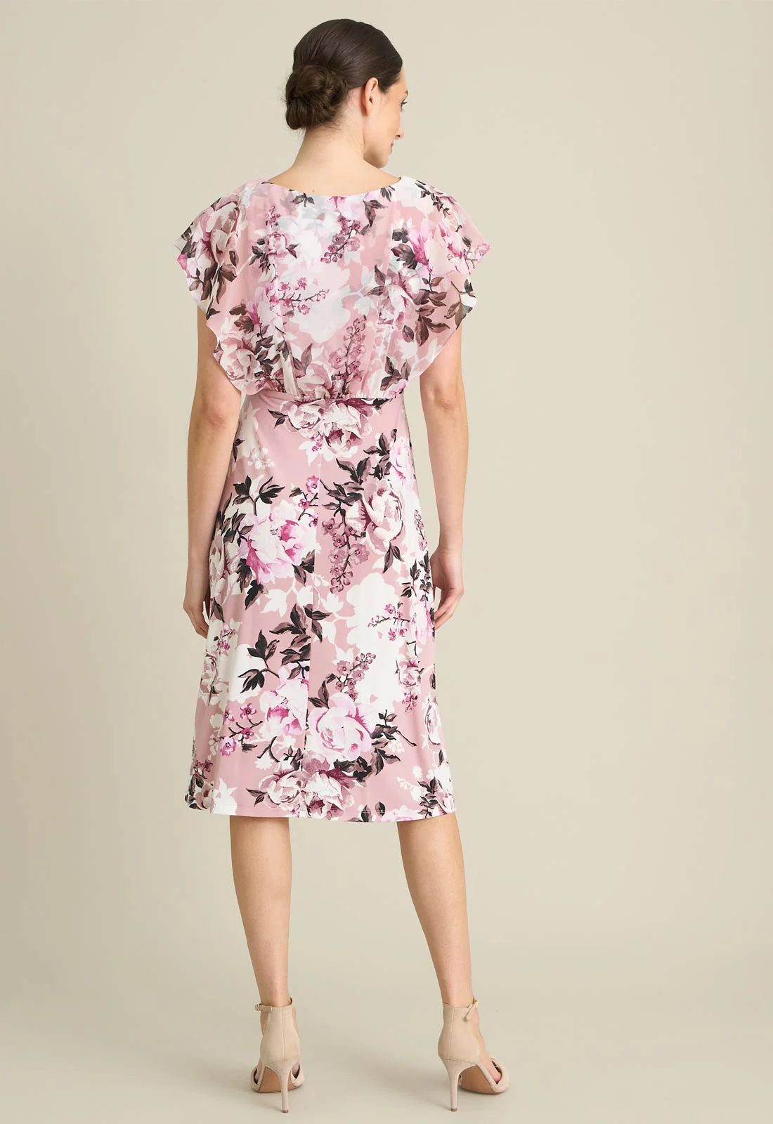 Gina Bacconi DARK ROSE Raegan Chiffon Overlay Print Dress - Image 3