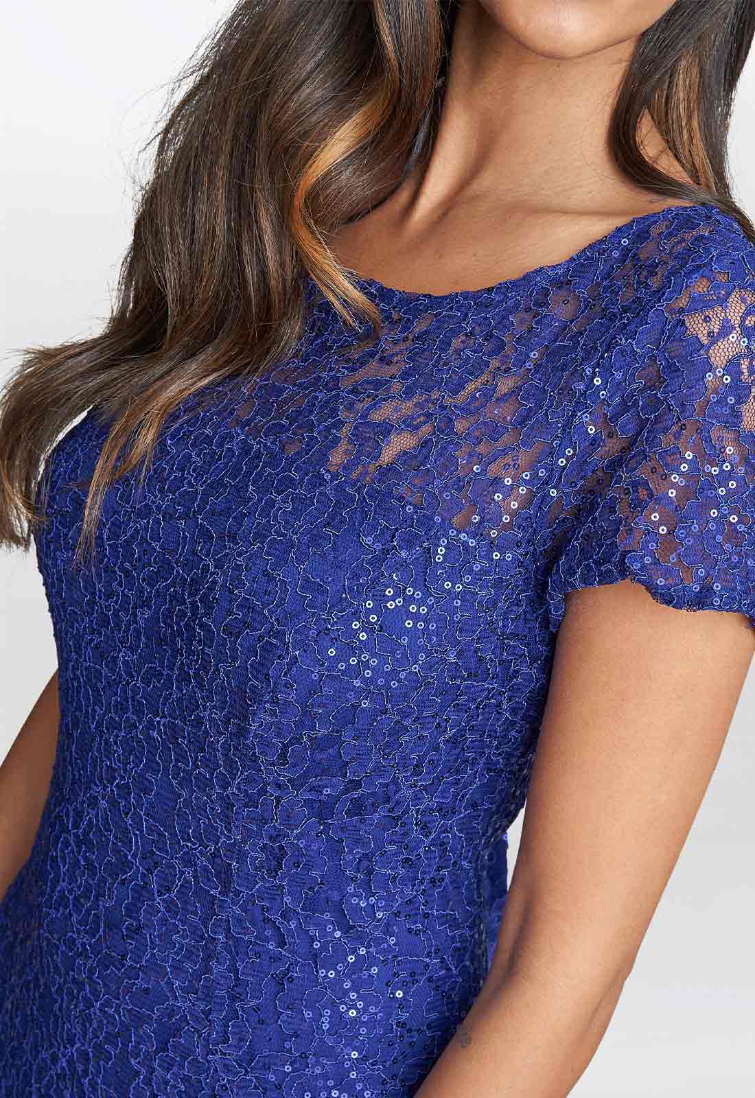 Gina Bacconi Demi Cap Sleeve Midi Length Sequin Lace Dress - Image 2