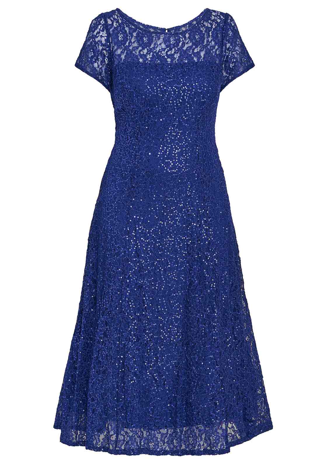 Gina Bacconi Demi Cap Sleeve Midi Length Sequin Lace Dress - Image 3