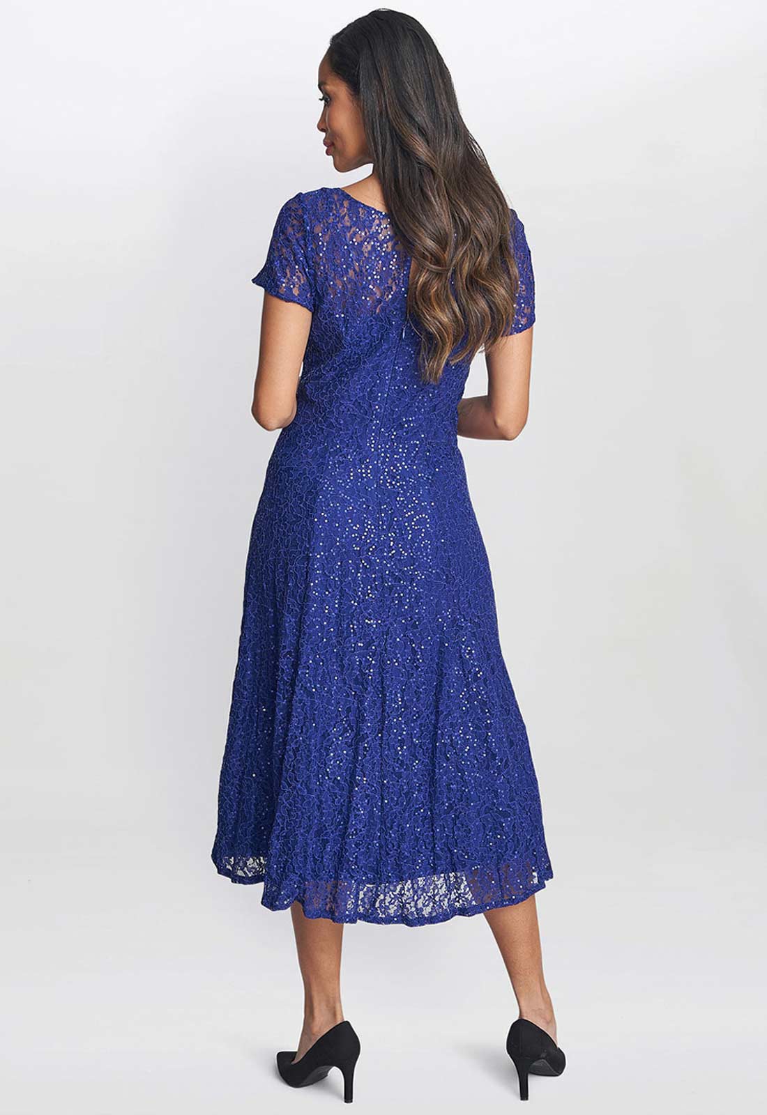 Gina Bacconi Demi Cap Sleeve Midi Length Sequin Lace Dress - Image 4