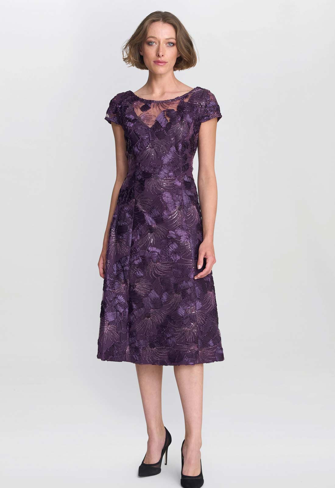 Gina Bacconi Eggplant Abella Illusion Jewel Floral Dress - Image 2