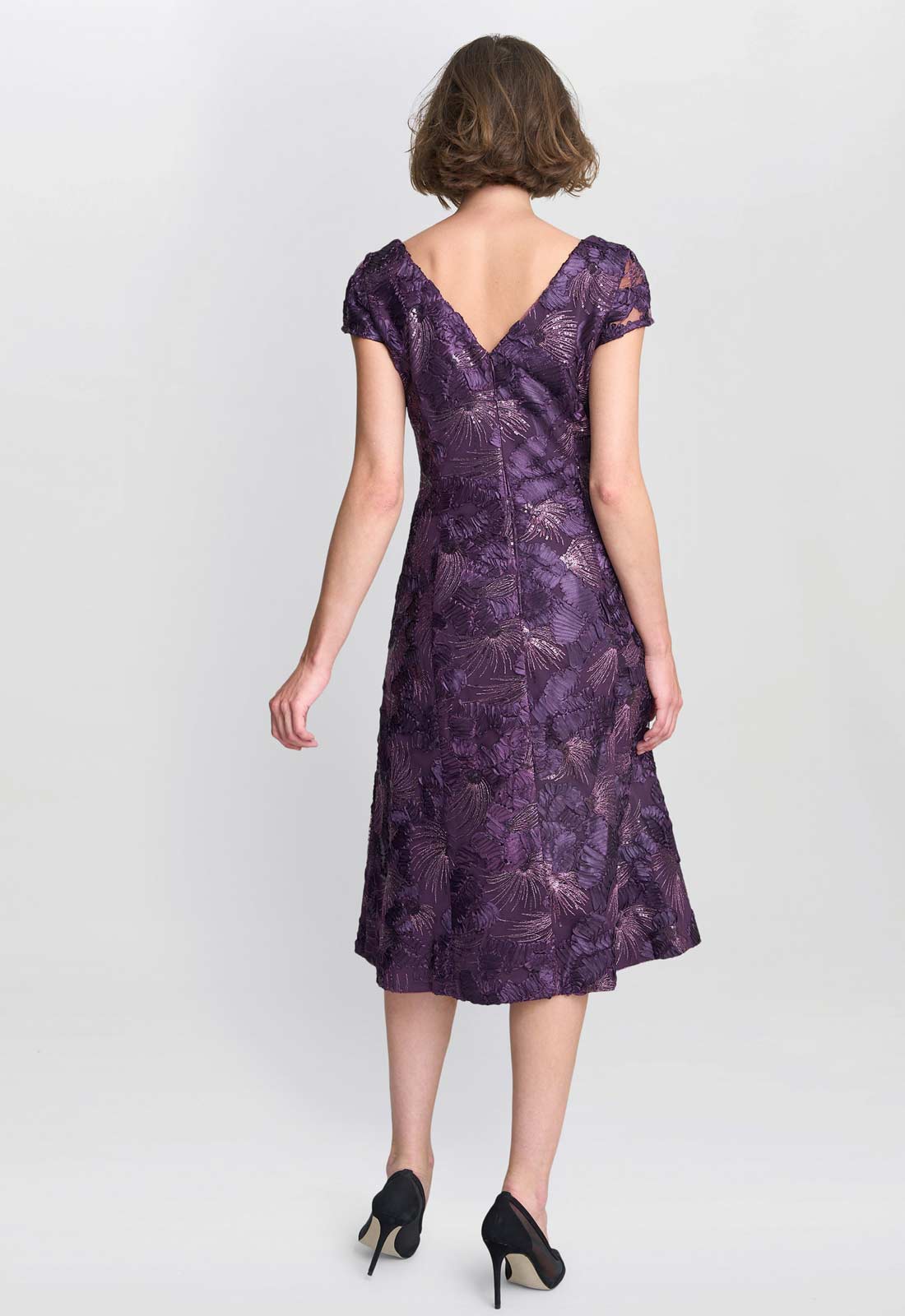 Gina Bacconi Eggplant Abella Illusion Jewel Floral Dress - Image 3