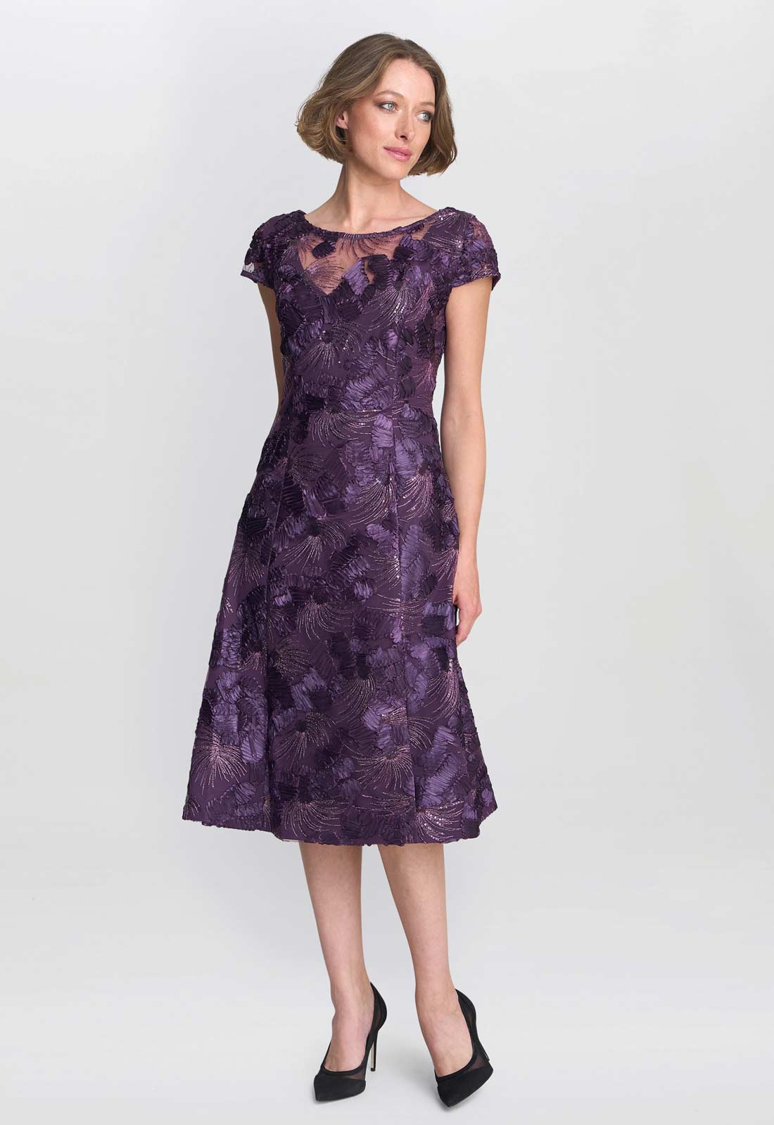 Gina Bacconi Eggplant Abella Illusion Jewel Floral Dress - Image 4
