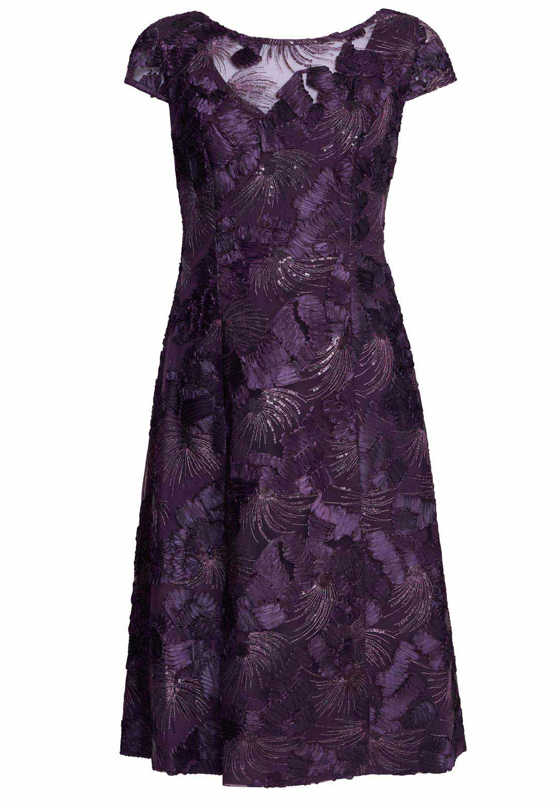 Gina Bacconi Eggplant Abella Illusion Jewel Floral Dress - Image 5