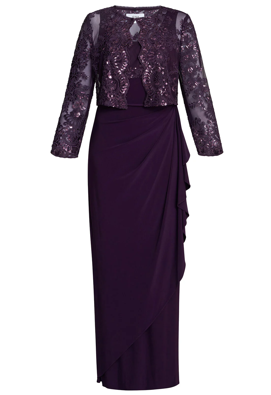 Gina Bacconi Aubergine Susanne Maxi Dress With Lace Jacket - Image 7