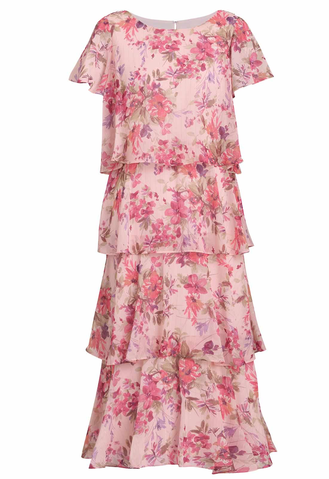 Gina Bacconi Peach Essie Midi Length Printed Tier Dress - Image 4