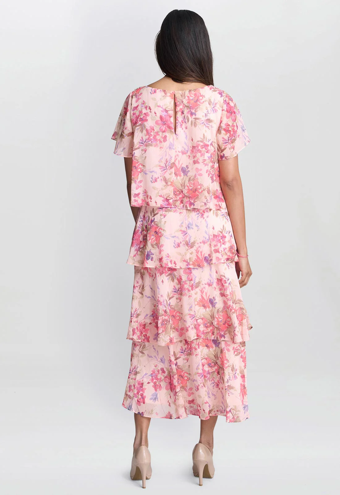 Gina Bacconi Peach Essie Midi Length Printed Tier Dress - Image 5