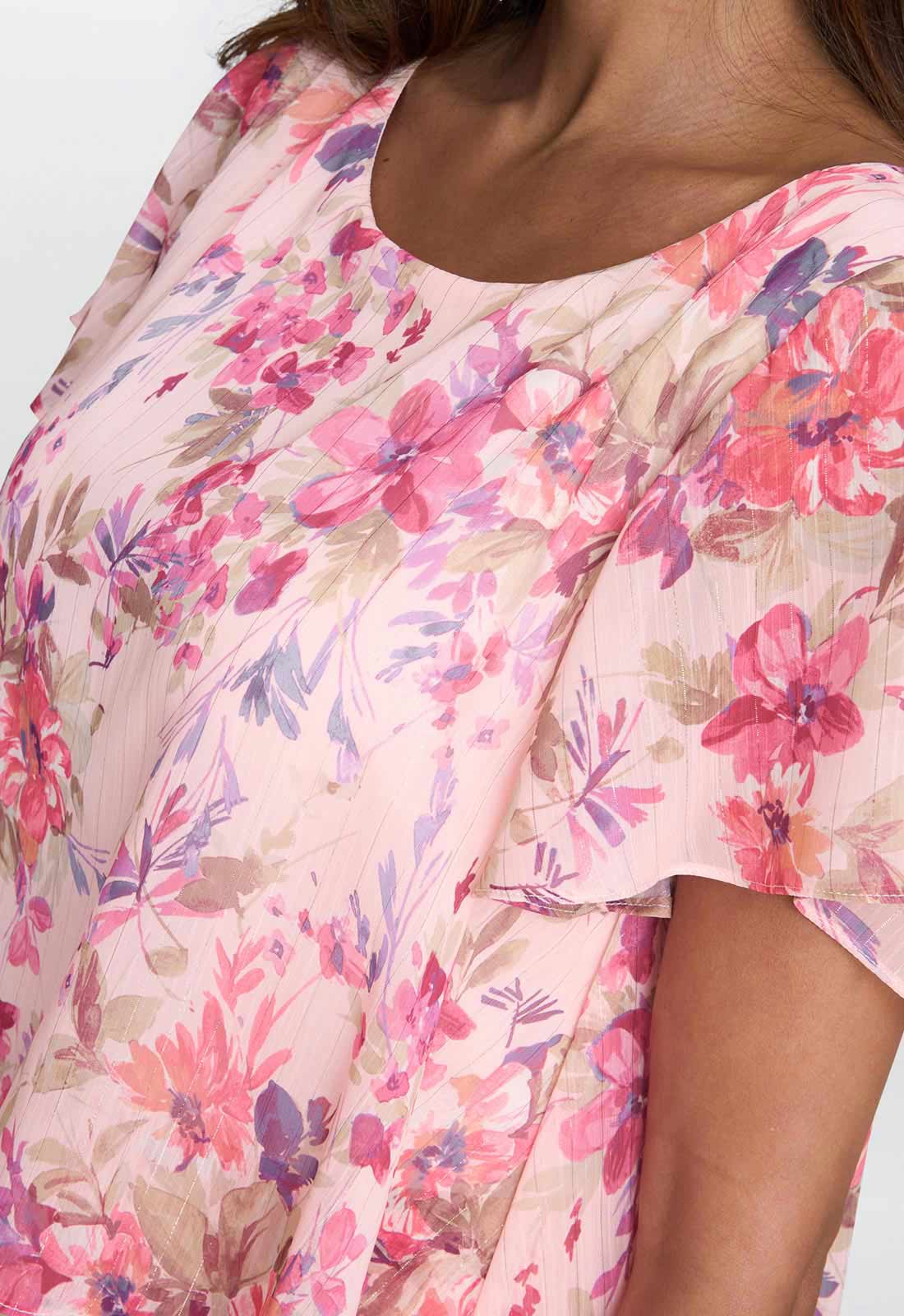 Gina Bacconi Peach Essie Midi Length Printed Tier Dress - Image 6