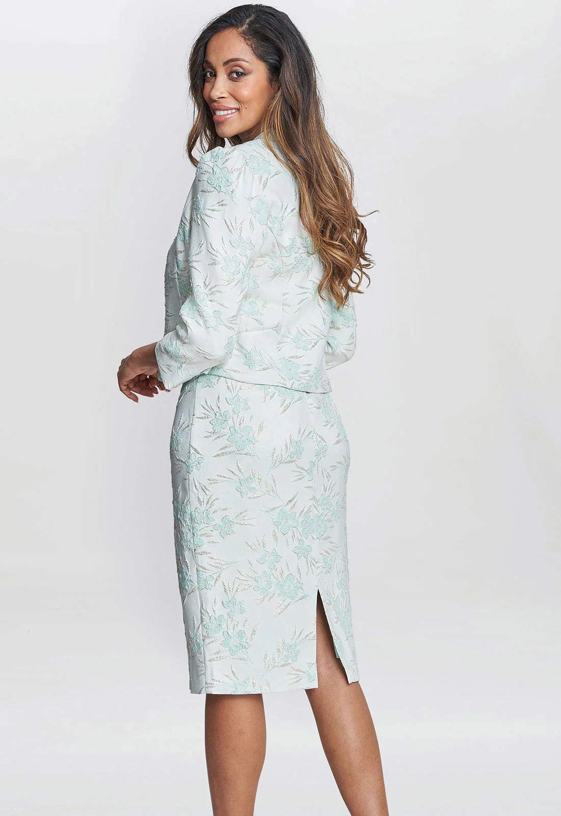 Gina Bacconi Aqua Eva Floral Jacquard Dress And Jacket - Image 3