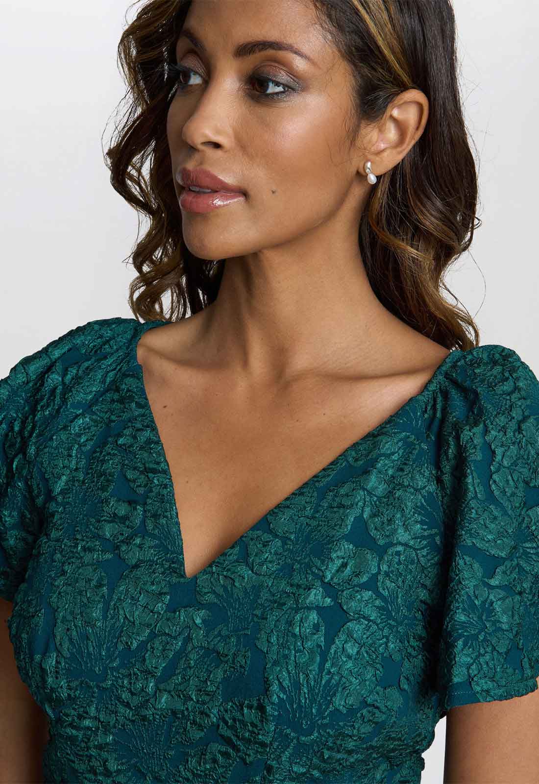 Gina Bacconi Forest Green Claudina Midi A-Line Jacquard Dress - Image 3