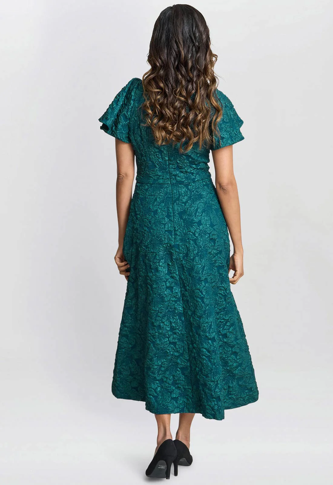 Gina Bacconi Forest Green Claudina Midi A-Line Jacquard Dress - Image 4