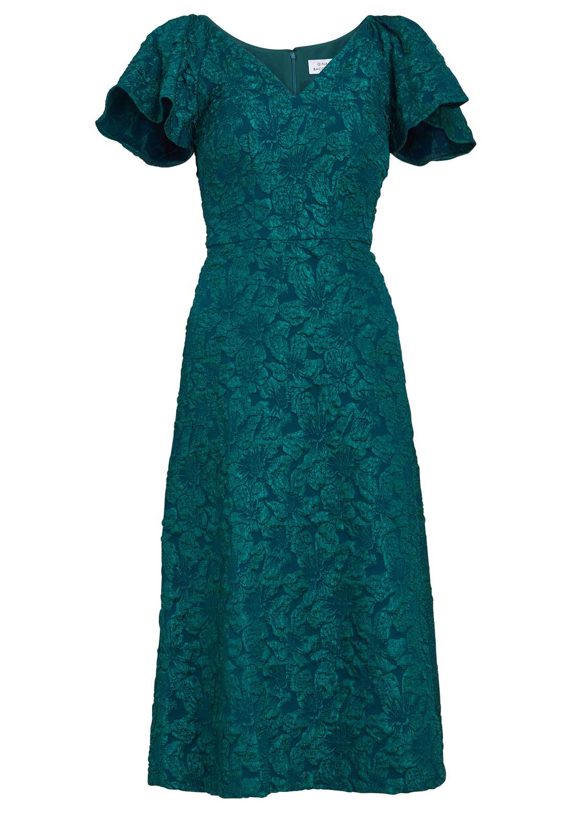 Gina Bacconi Forest Green Claudina Midi A-Line Jacquard Dress - Image 5