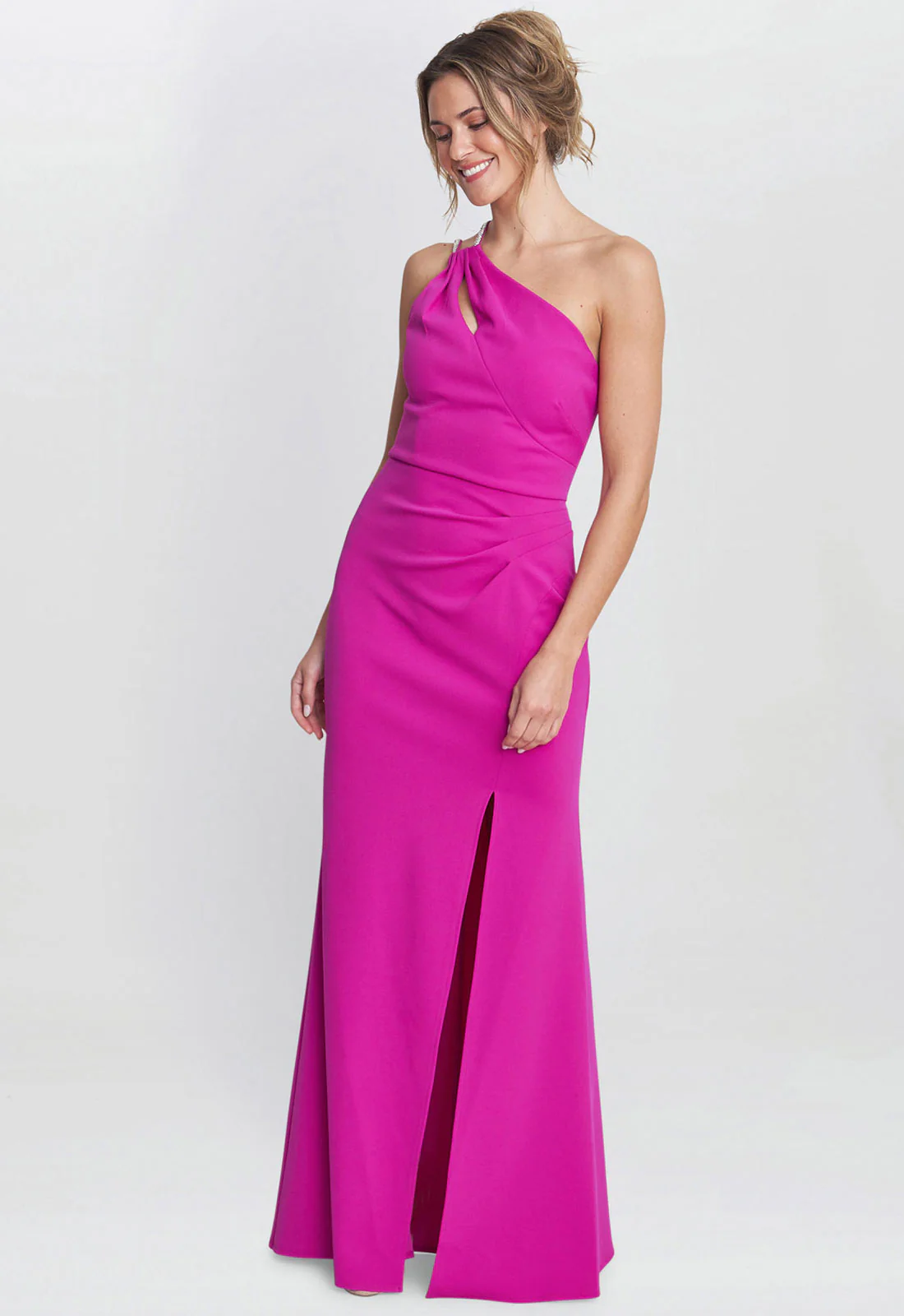 Gina Bacconi Fuchsia Bryony One Shoulder Maxi Dress - Image 4