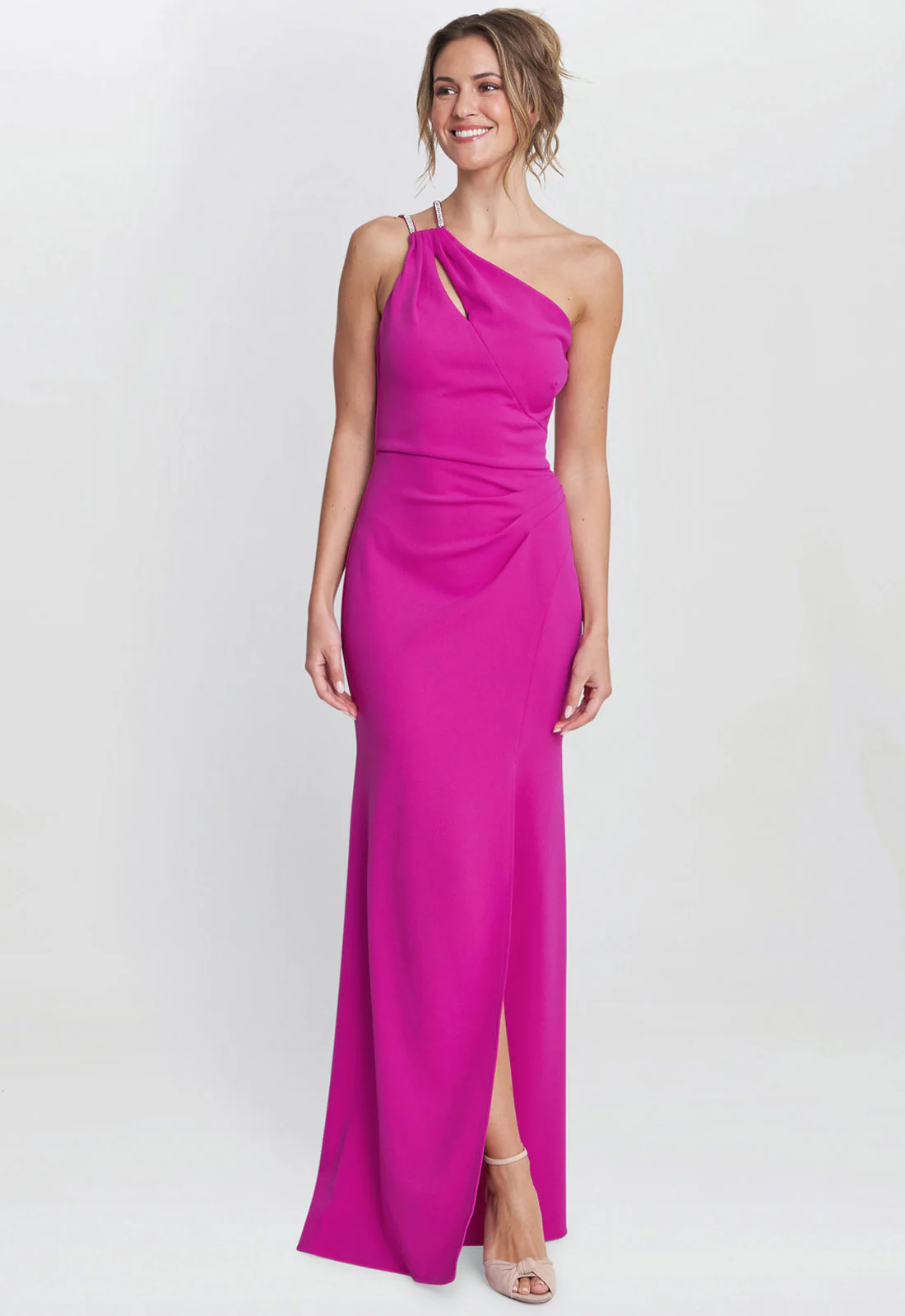 Gina Bacconi Fuchsia Bryony One Shoulder Maxi Dress - Image 6