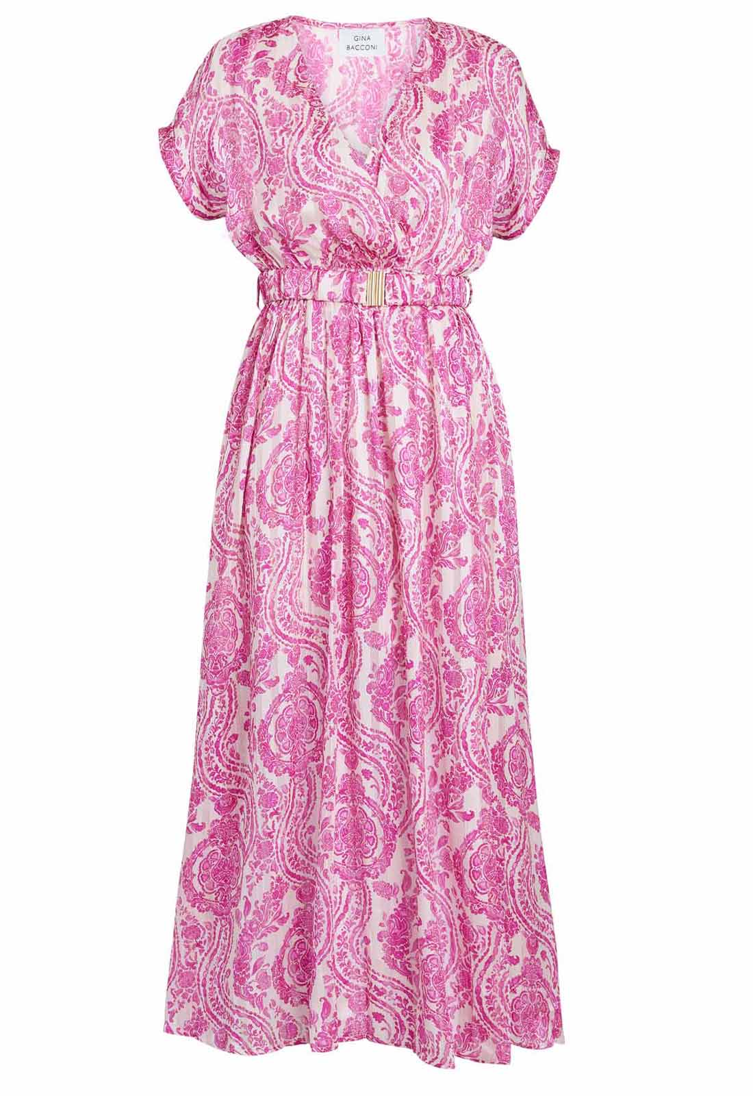 Gina Bacconi FUCHSIA Dotty Elastic Waist Maxi Dress - Image 2