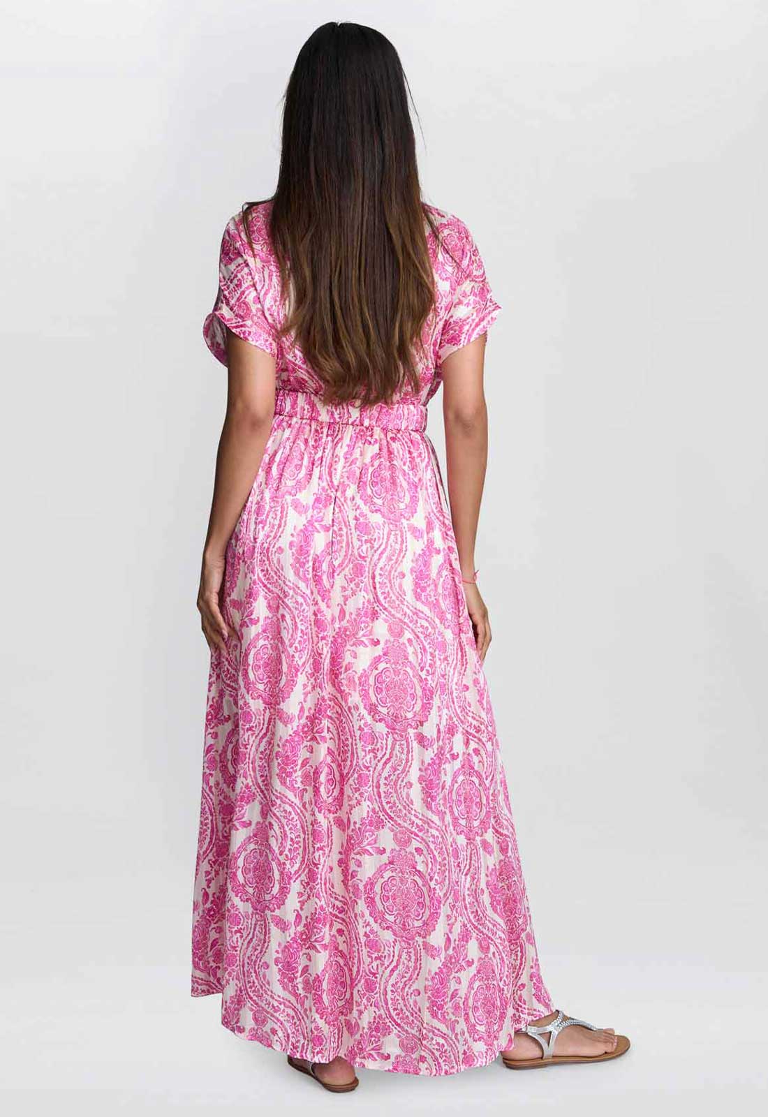 Gina Bacconi FUCHSIA Dotty Elastic Waist Maxi Dress - Image 3