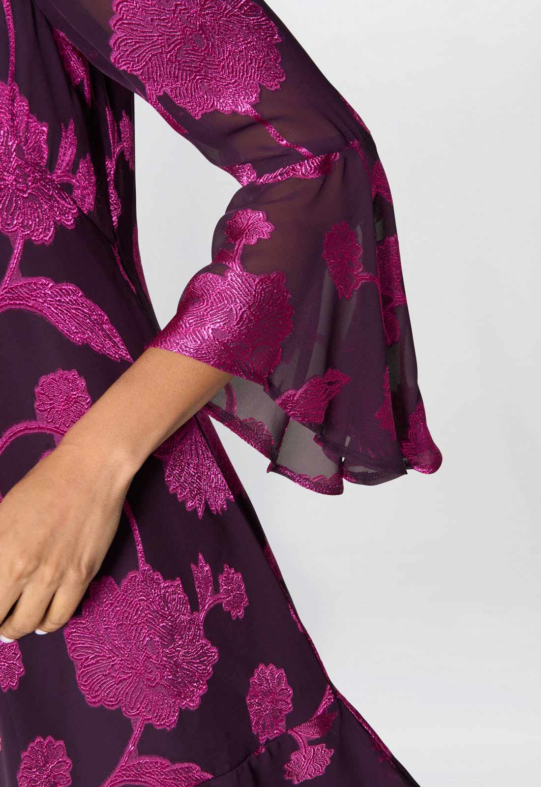 Gina Bacconi Fuchsia Isabella Embroidered Fit And Flare Dress - Image 3