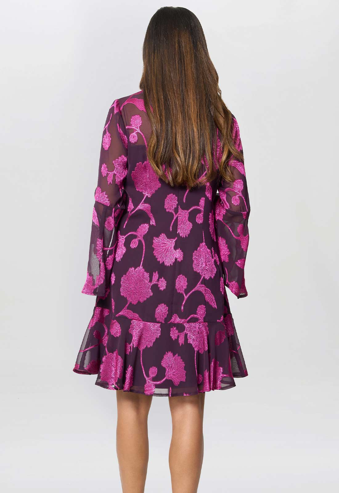 Gina Bacconi Fuchsia Isabella Embroidered Fit And Flare Dress - Image 4