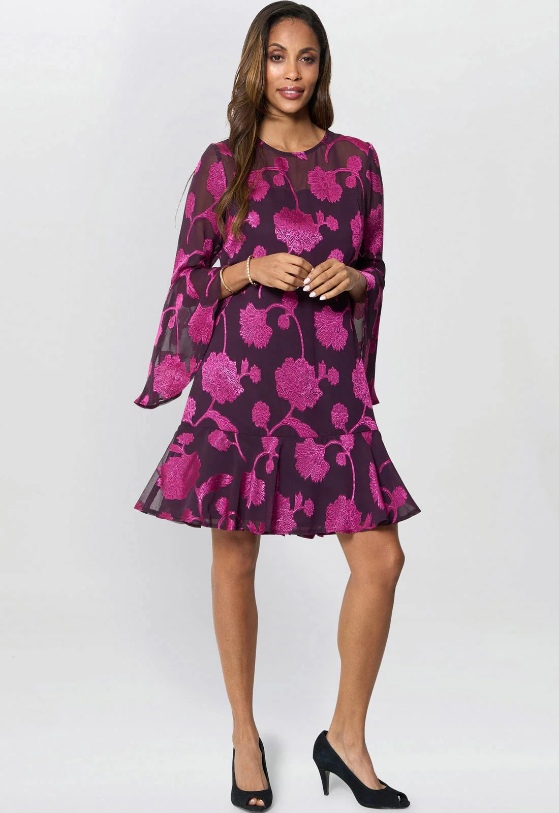 Gina Bacconi Fuchsia Isabella Embroidered Fit And Flare Dress - Image 5