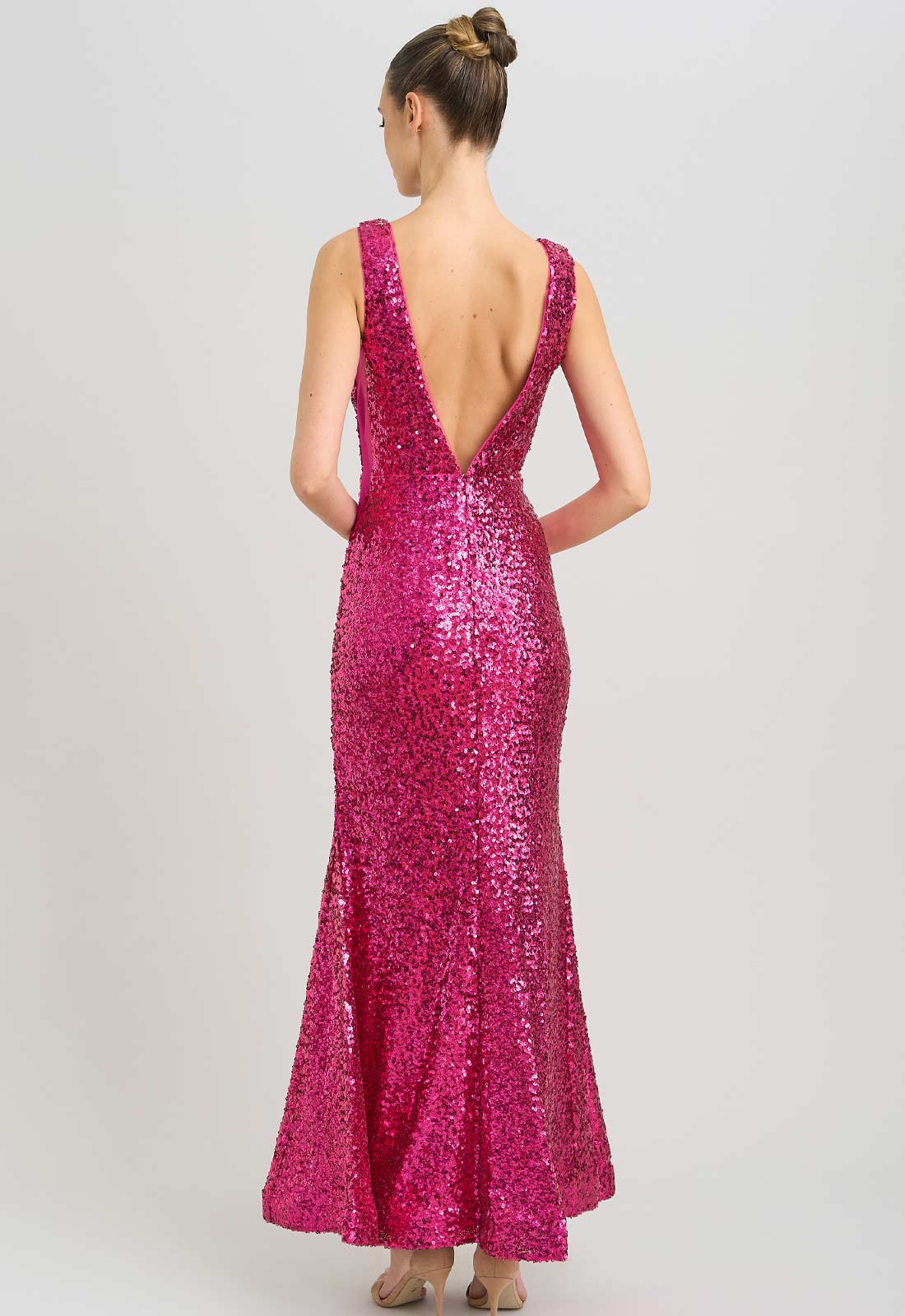 Gina Bacconi FUCHSIA Miller Sequin V Neck Maxi Dress - Image 3