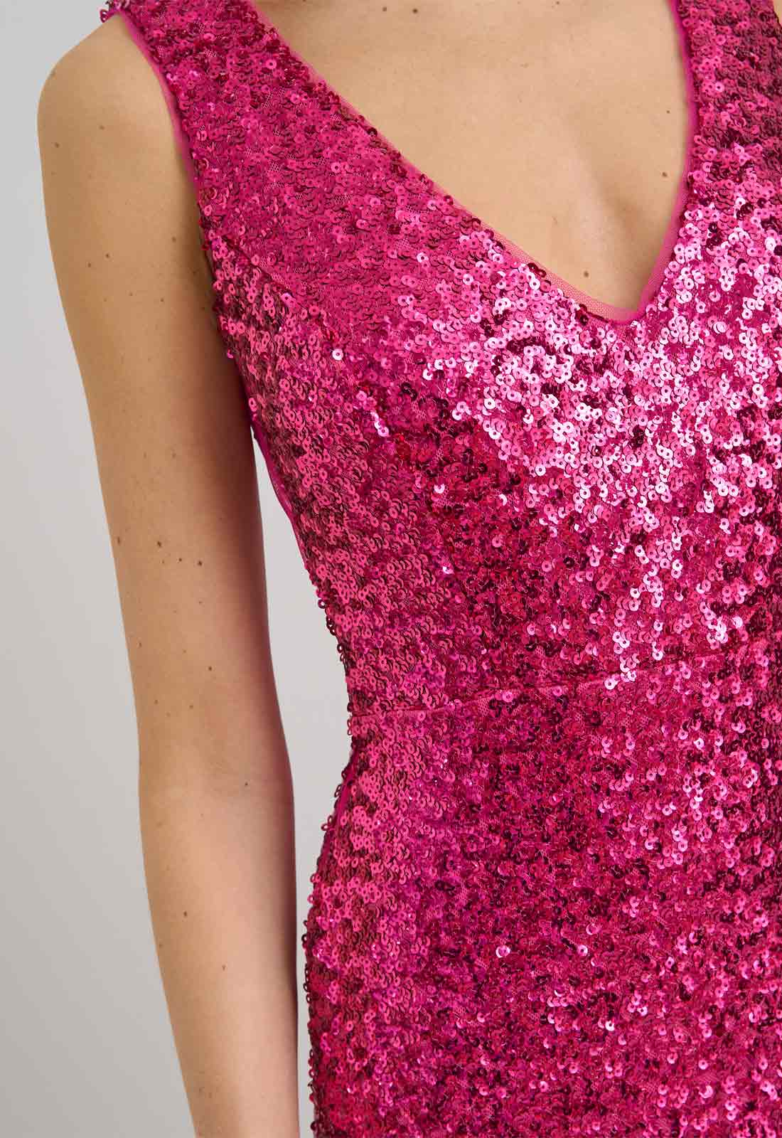 Gina Bacconi FUCHSIA Miller Sequin V Neck Maxi Dress - Image 6