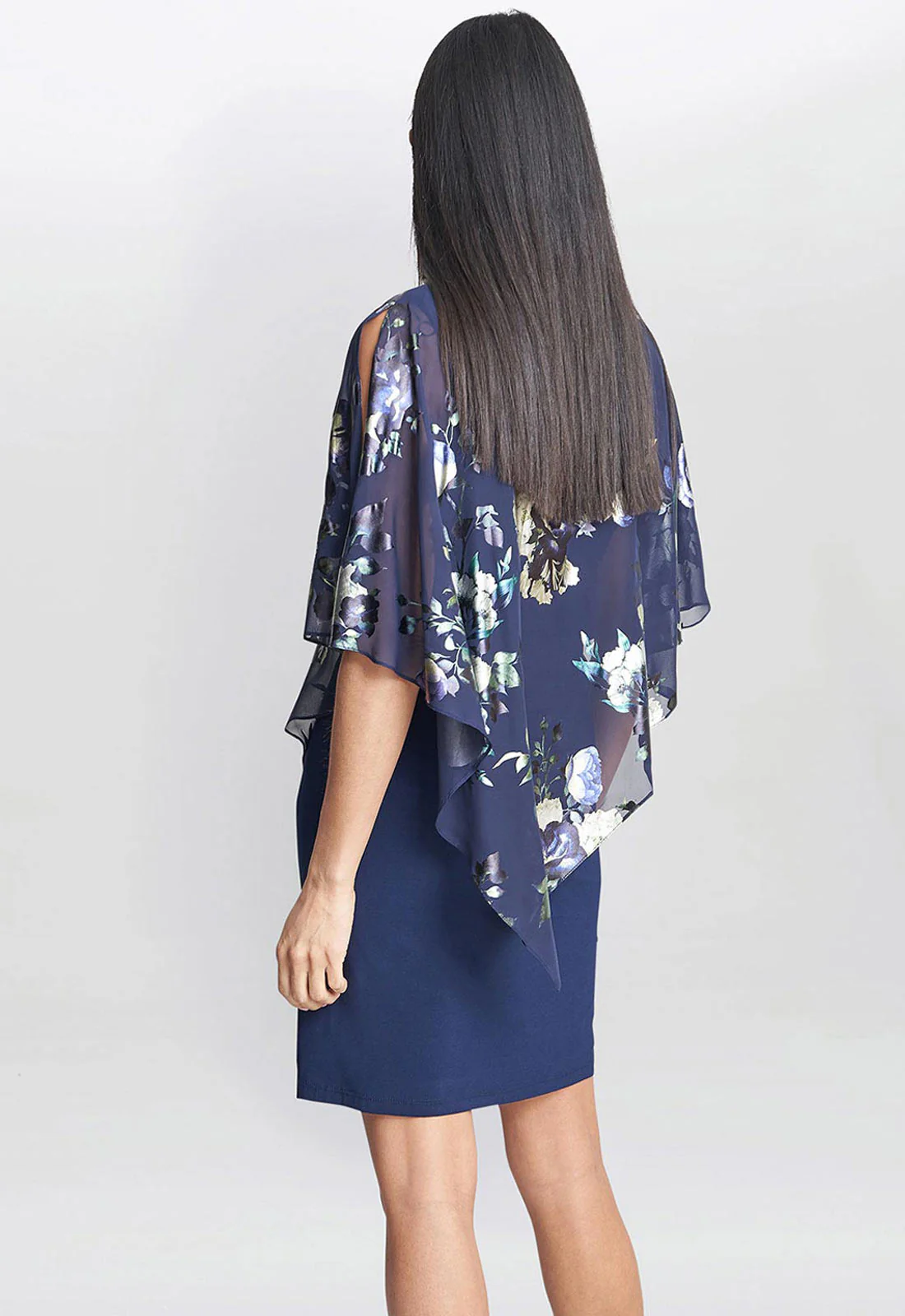 Gina Bacconi Blue Gaby Floral Printed Asymmetric Dress - Image 2