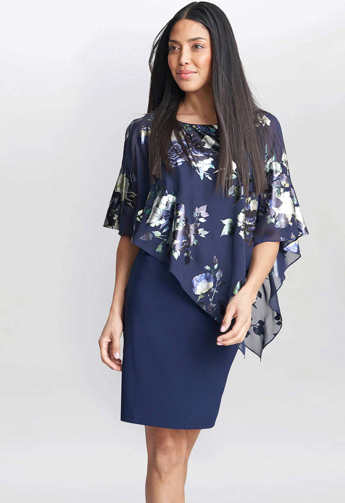 Gina Bacconi Blue Gaby Floral Printed Asymmetric Dress - Image 5