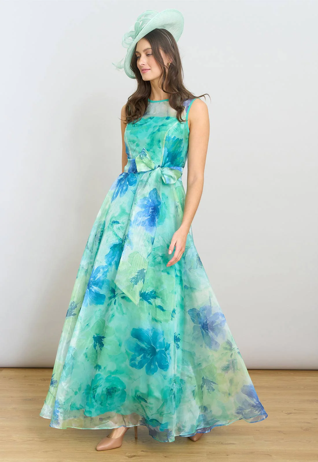 Gina Bacconi Green Amy Printed Organza Maxi Dress - Image 2
