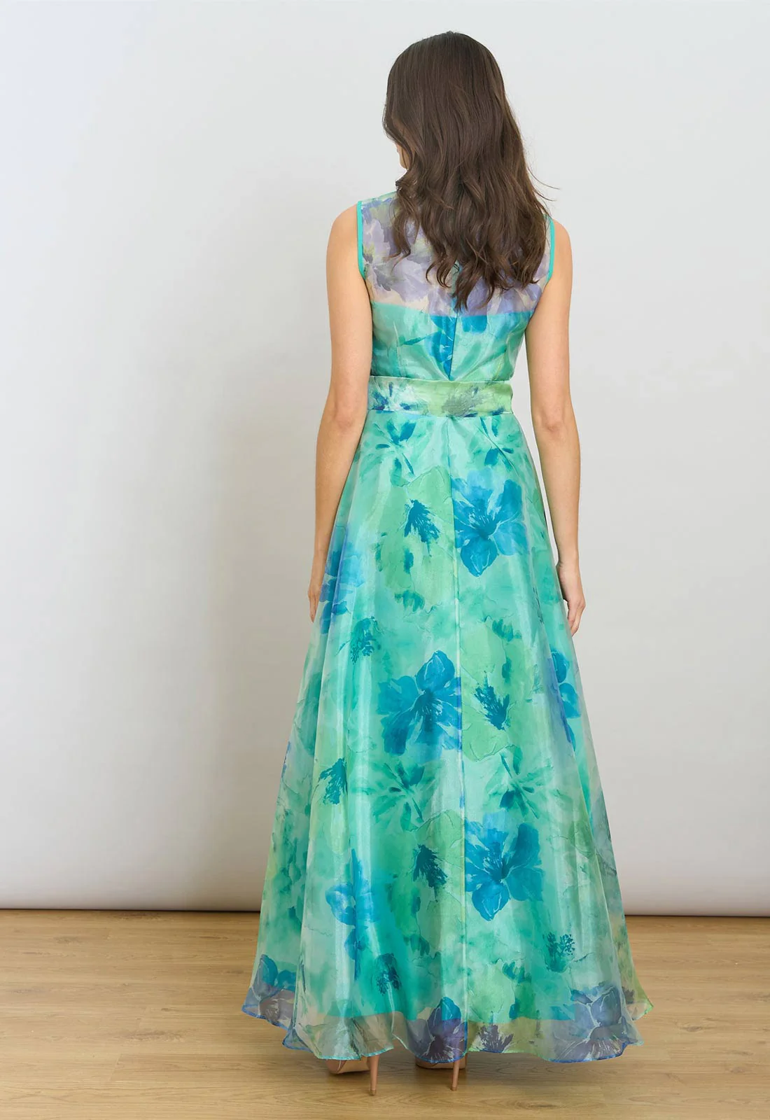Gina Bacconi Green Amy Printed Organza Maxi Dress - Image 4