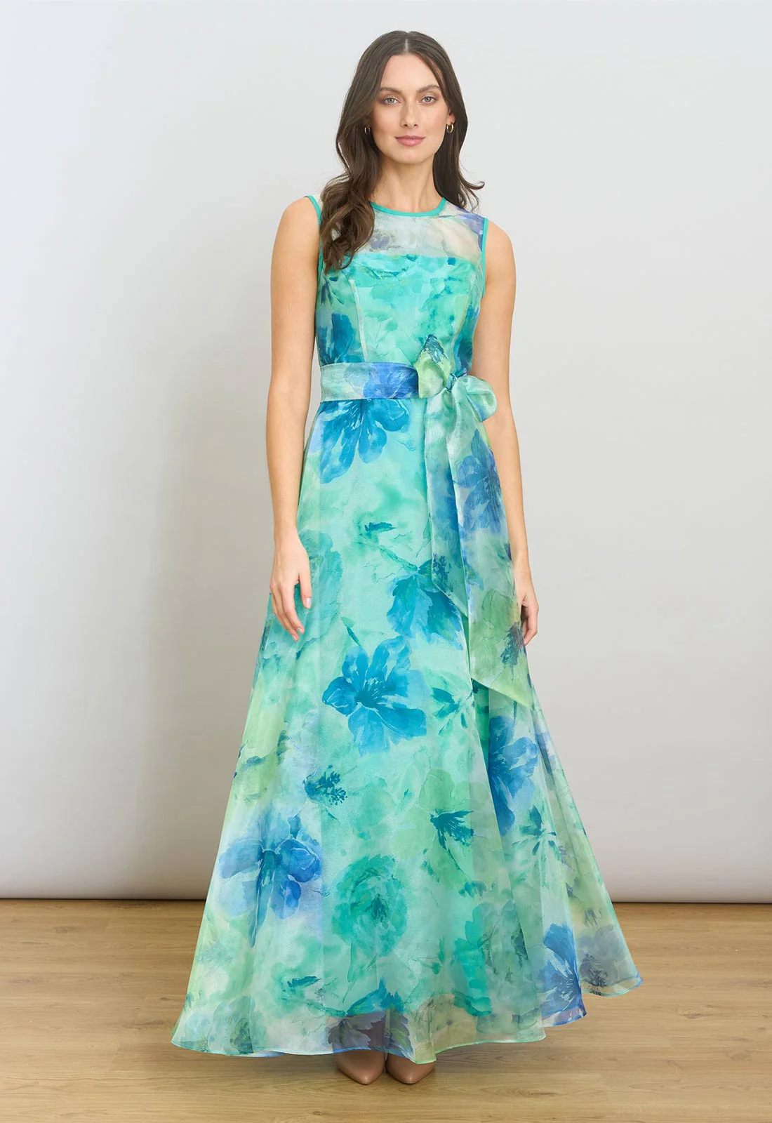 Gina Bacconi Green Amy Printed Organza Maxi Dress - Image 5