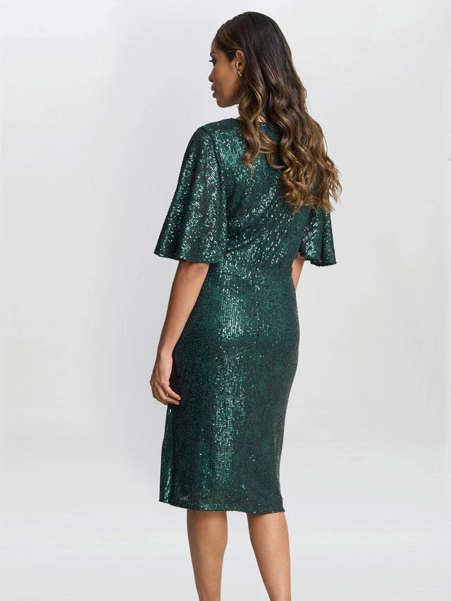 Gina Bacconi Green Jen Sequin Wrap-Look Dress - Image 3