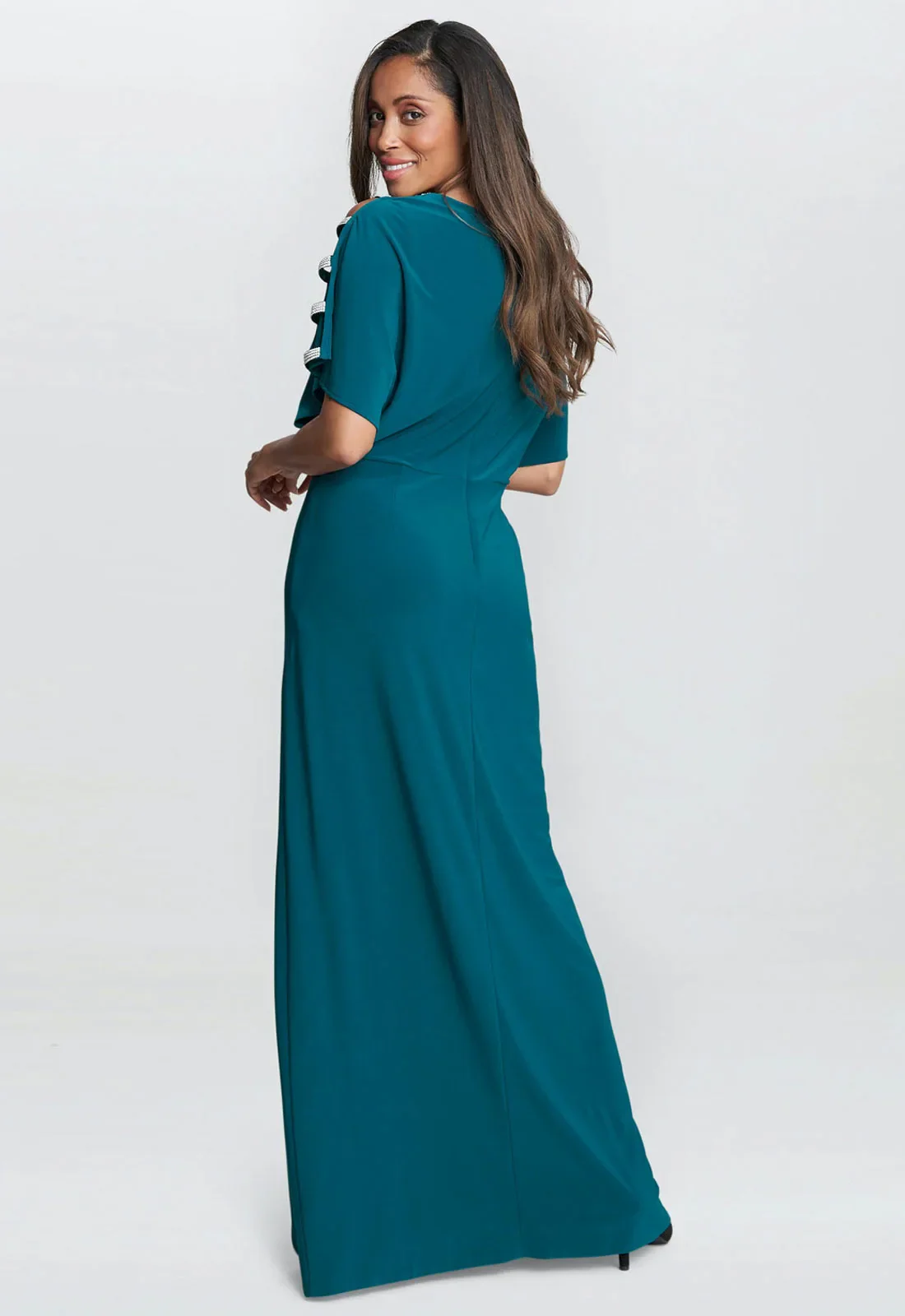 Gina Bacconi Green Pascale Long Knot Front Jersey Dress - Image 4
