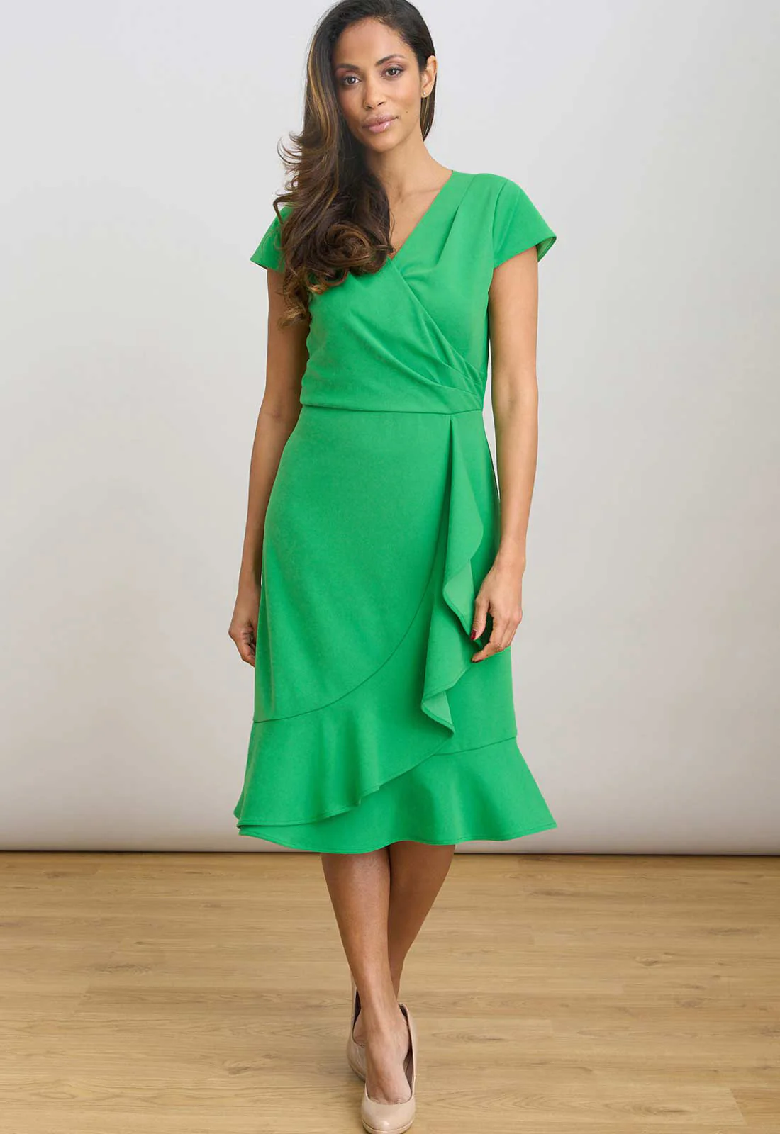 Gina Bacconi GREEN Ruffle Hem Crepe Dress - Image 3