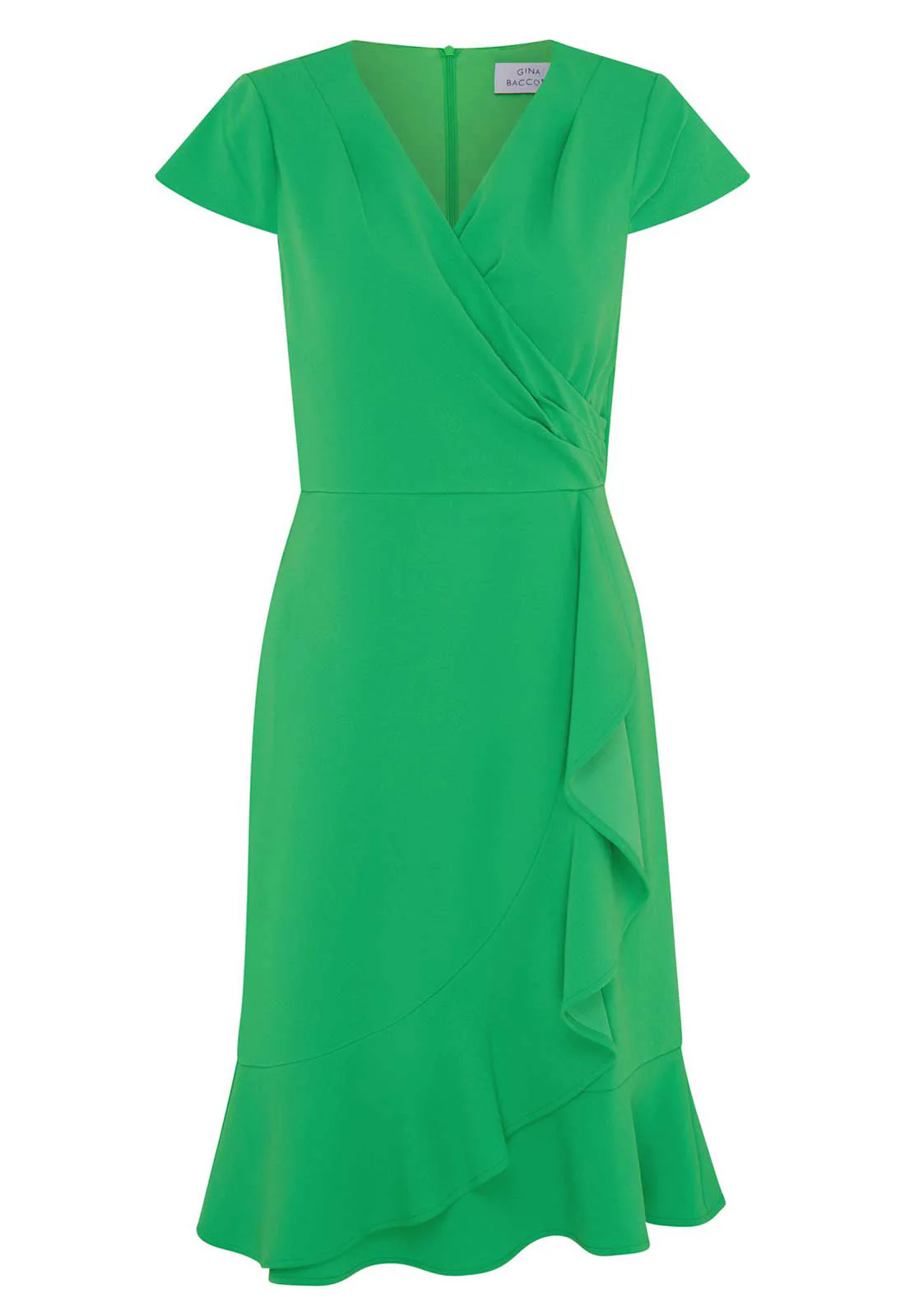 Gina Bacconi GREEN Ruffle Hem Crepe Dress - Image 4