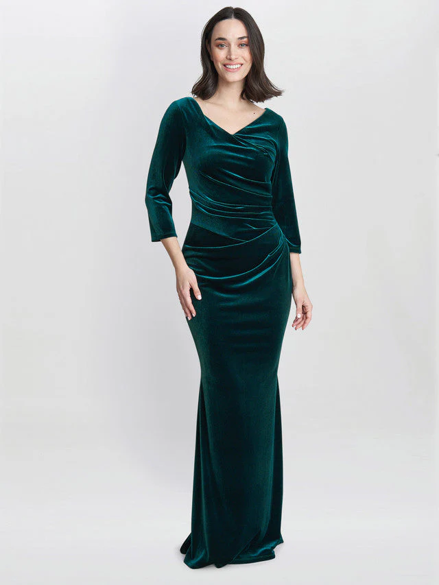 Gina Bacconi Green Sophie Velvet Maxi Dress With 3/4 Sleeve