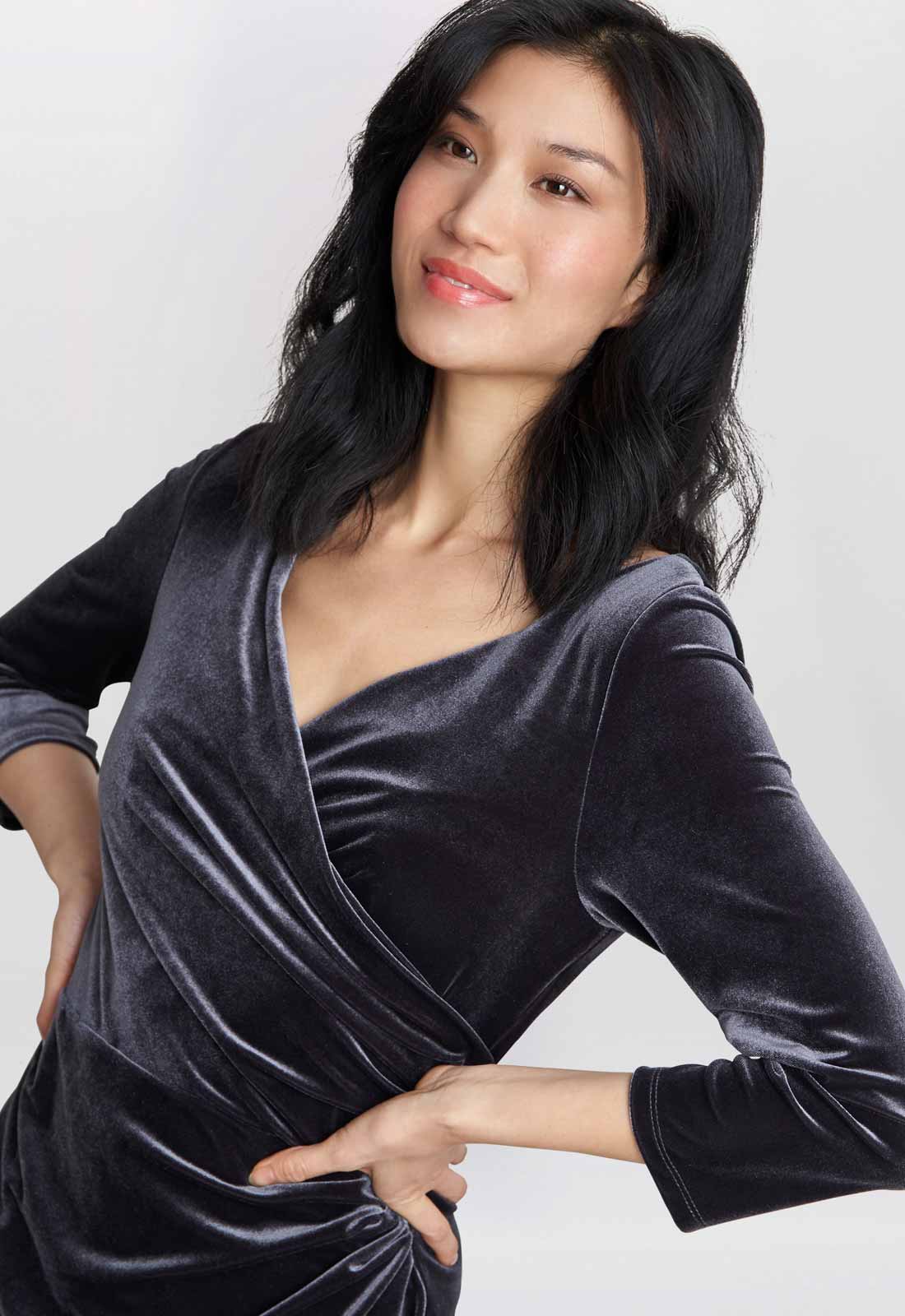 Gina Bacconi Grey Zoe Velvet Wrap Dress - Image 2