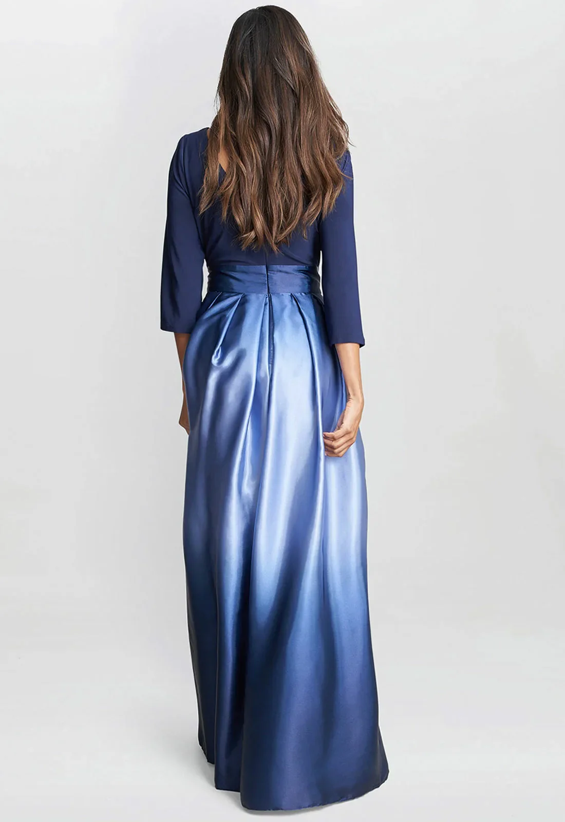 Gina Bacconi Ingrid V Neck Back Ombre Satin Maxi Dress - Image 2