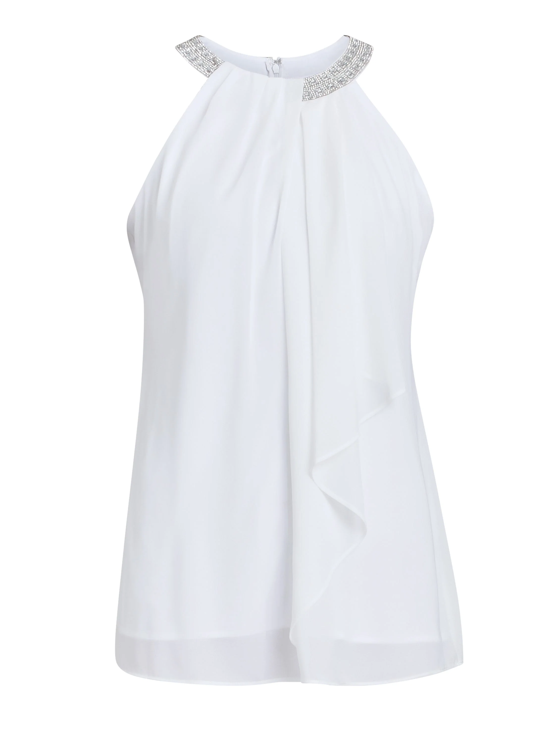 Gina Bacconi Ivory Elle Halter Top With Beaded Neck