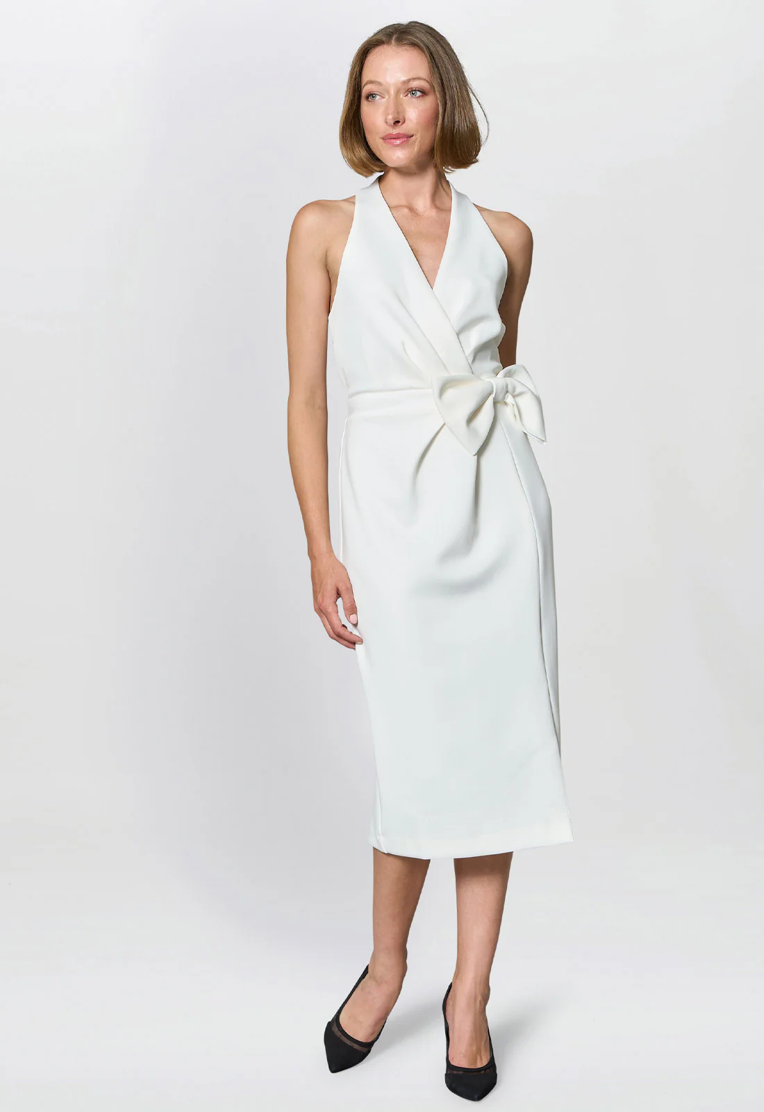 Gina Bacconi IVORY Elliana Bow Detail Midi Dress - Image 4