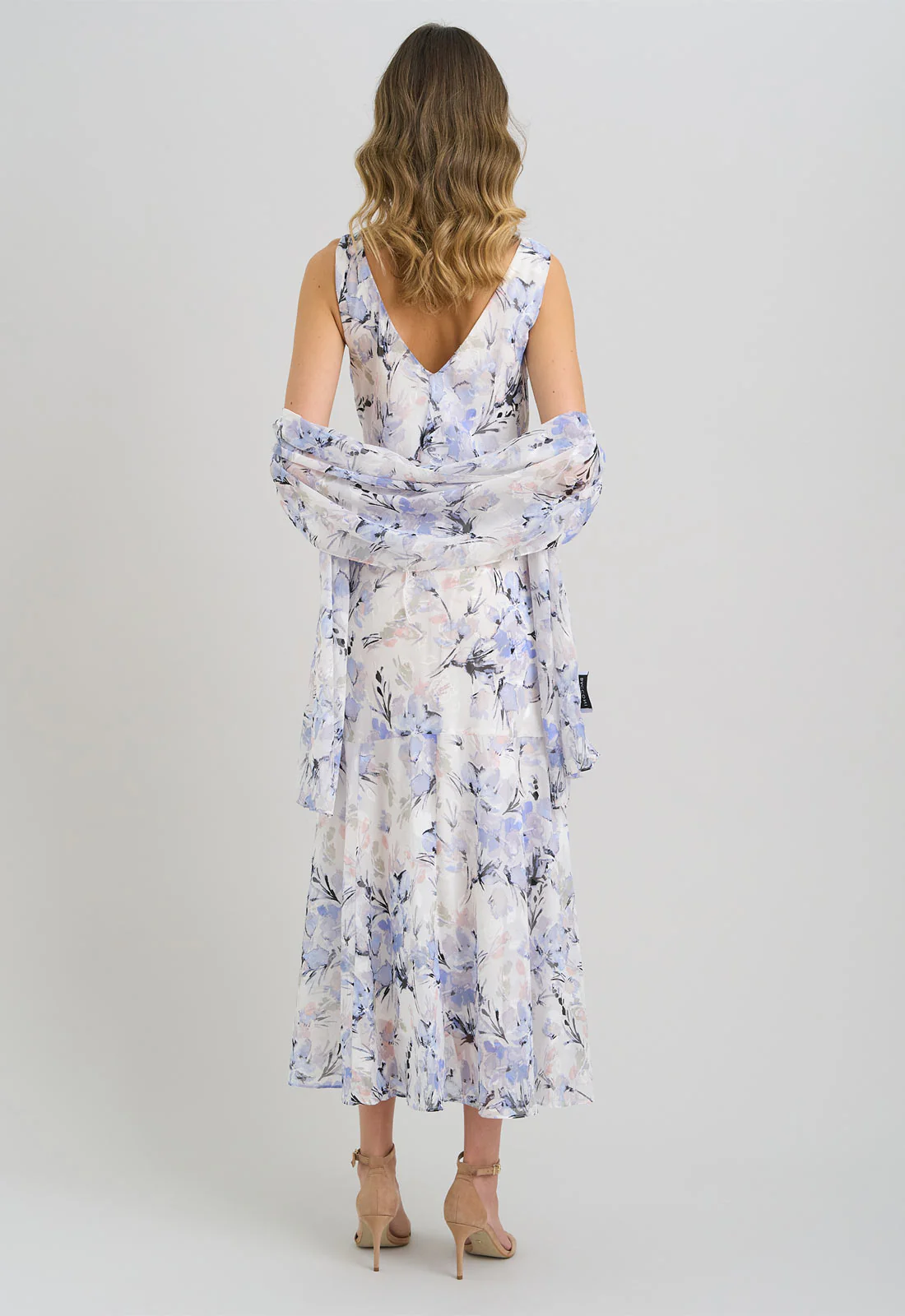 Gina Bacconi Ivory Yana Floral Printed Cowl Midi Dress & Scarf - Image 5