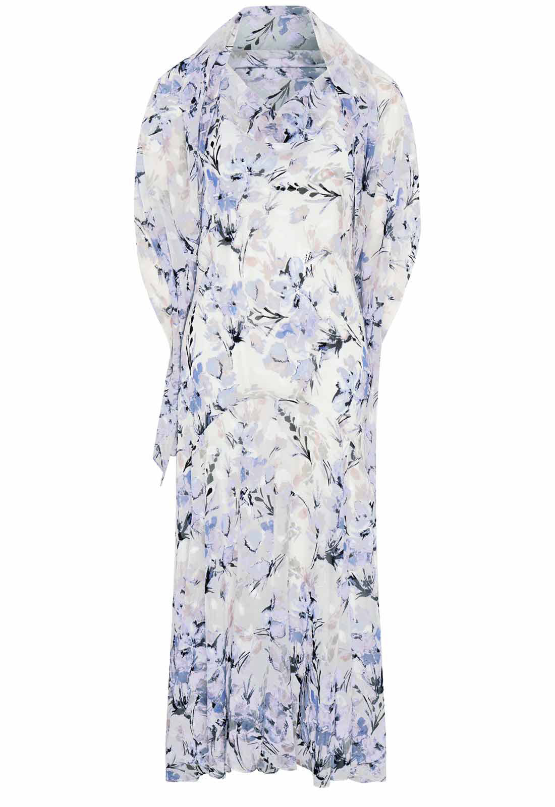 Gina Bacconi Ivory Yana Floral Printed Cowl Midi Dress & Scarf - Image 6