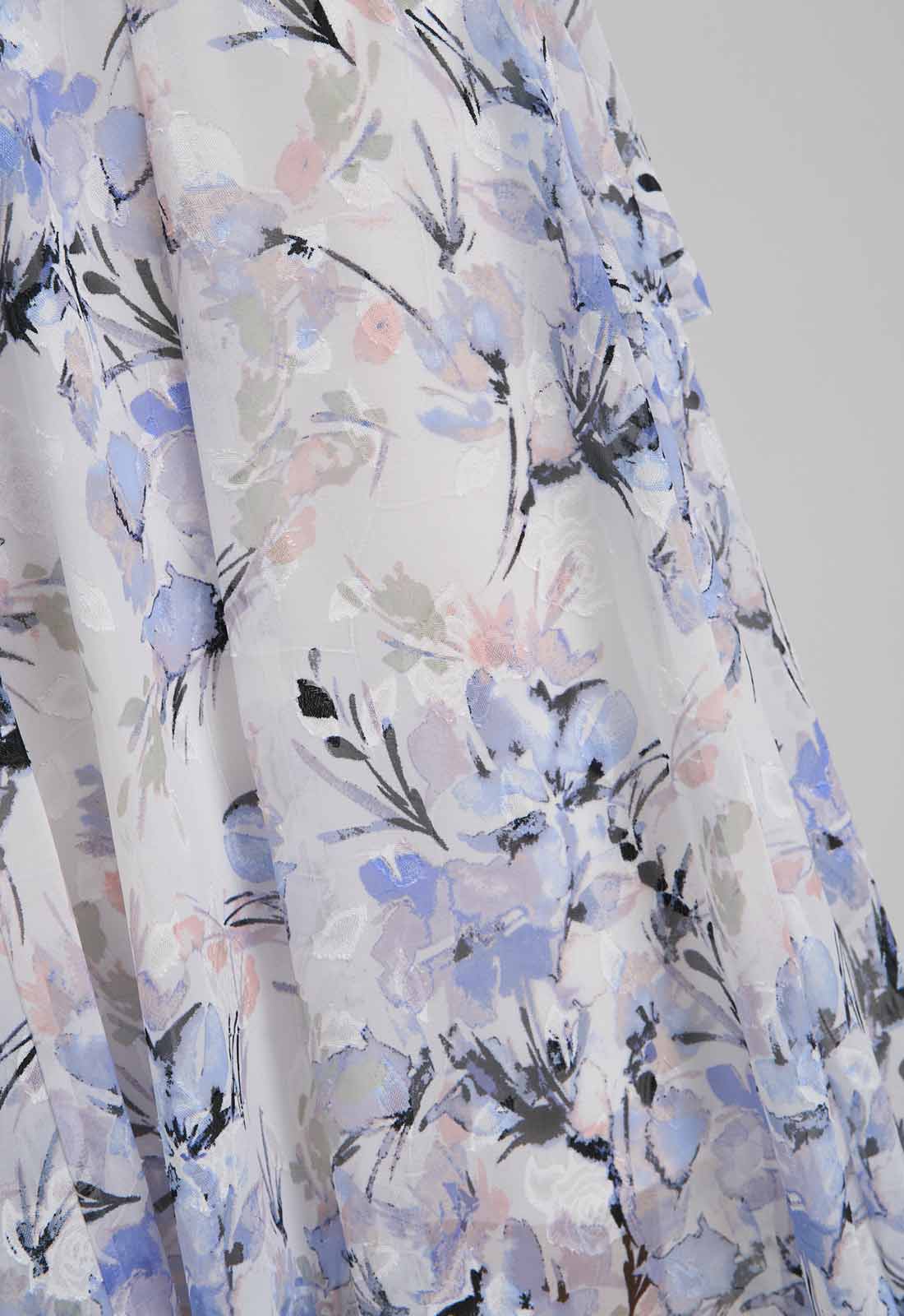 Gina Bacconi Ivory Yana Floral Printed Cowl Midi Dress & Scarf - Image 7