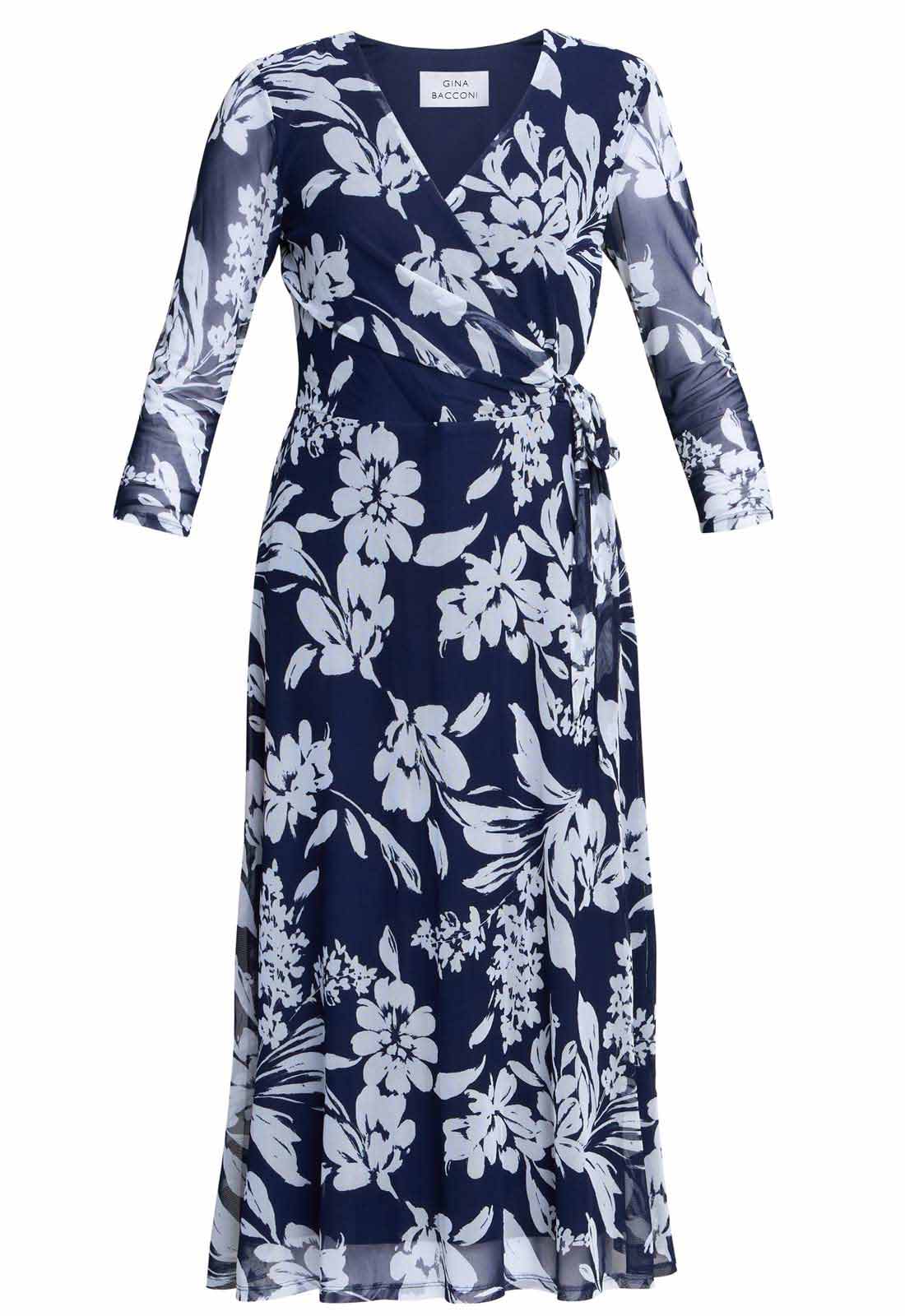 Gina Bacconi Jan Floral Chiffon Wrap Midi Dress - Image 4