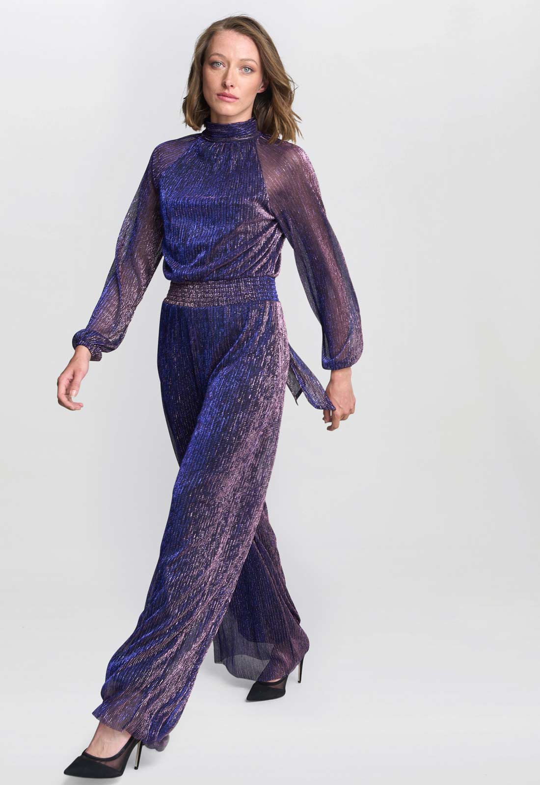 Gina Bacconi Blue Kylie Metallic Knit Jumpsuit - Image 3