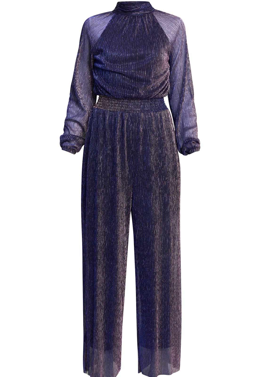 Gina Bacconi Blue Kylie Metallic Knit Jumpsuit - Image 4