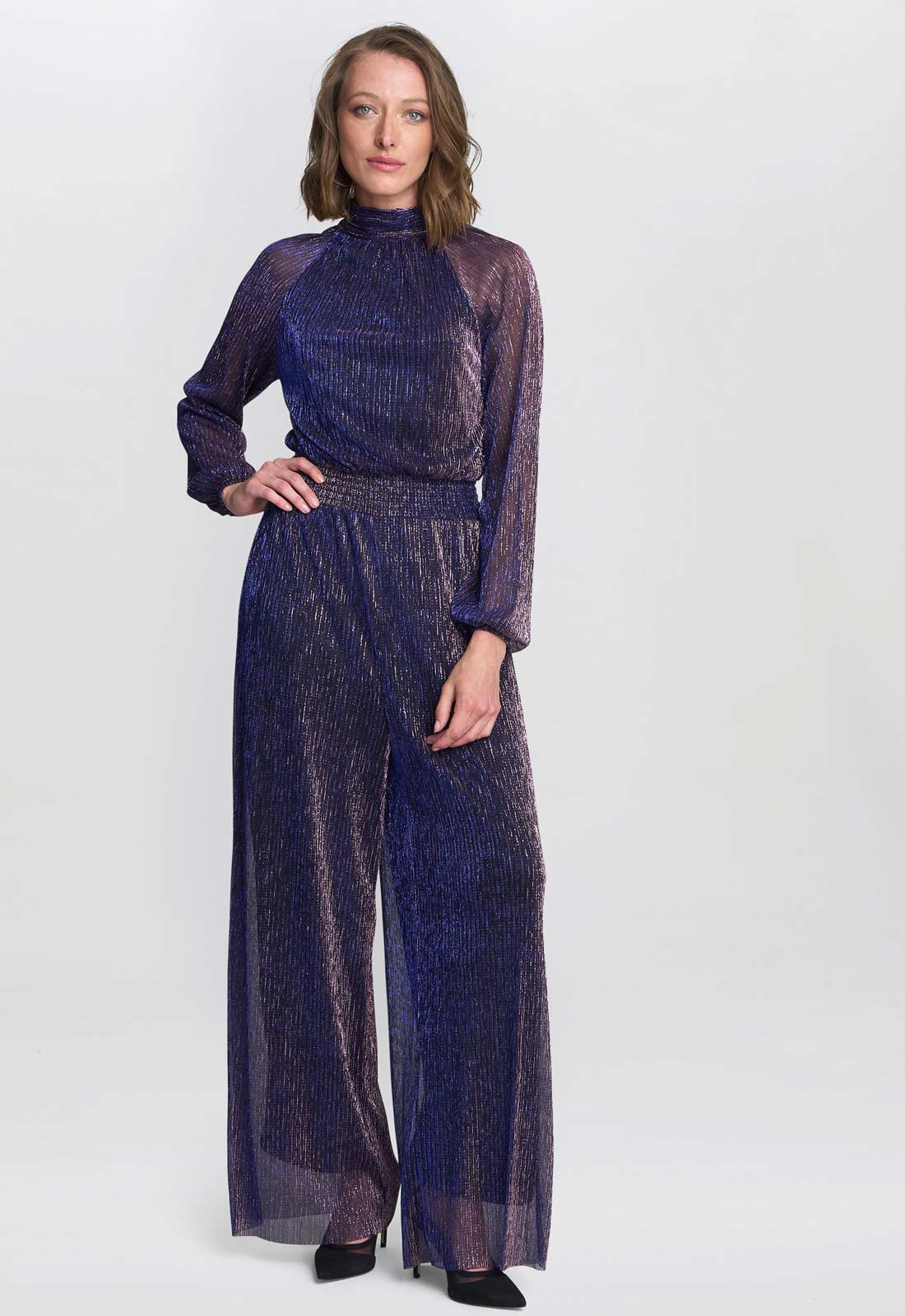 Gina Bacconi Blue Kylie Metallic Knit Jumpsuit - Image 6
