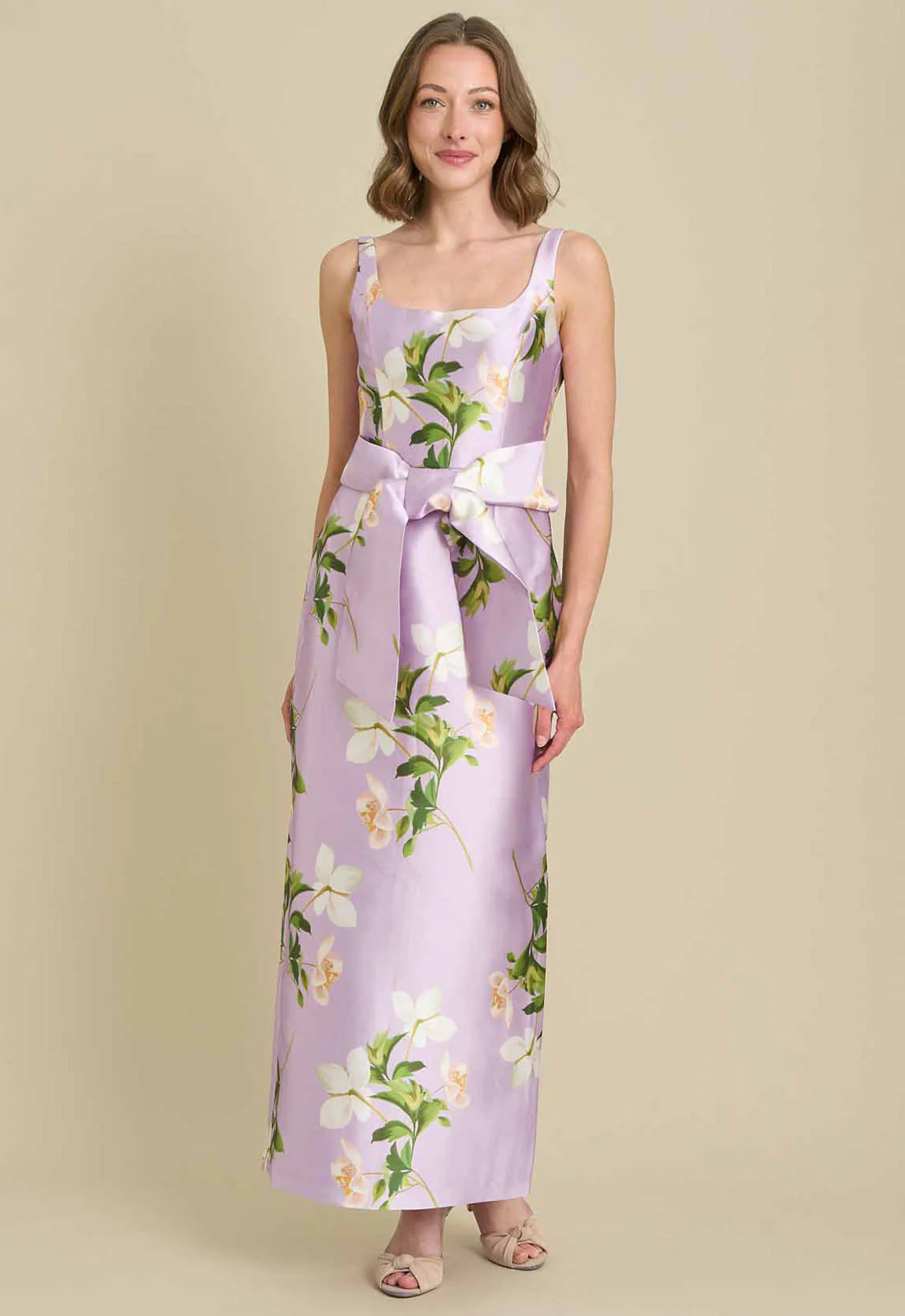 Gina Bacconi LAVENDAR Shawna Floral Tie Waist Maxi Dress